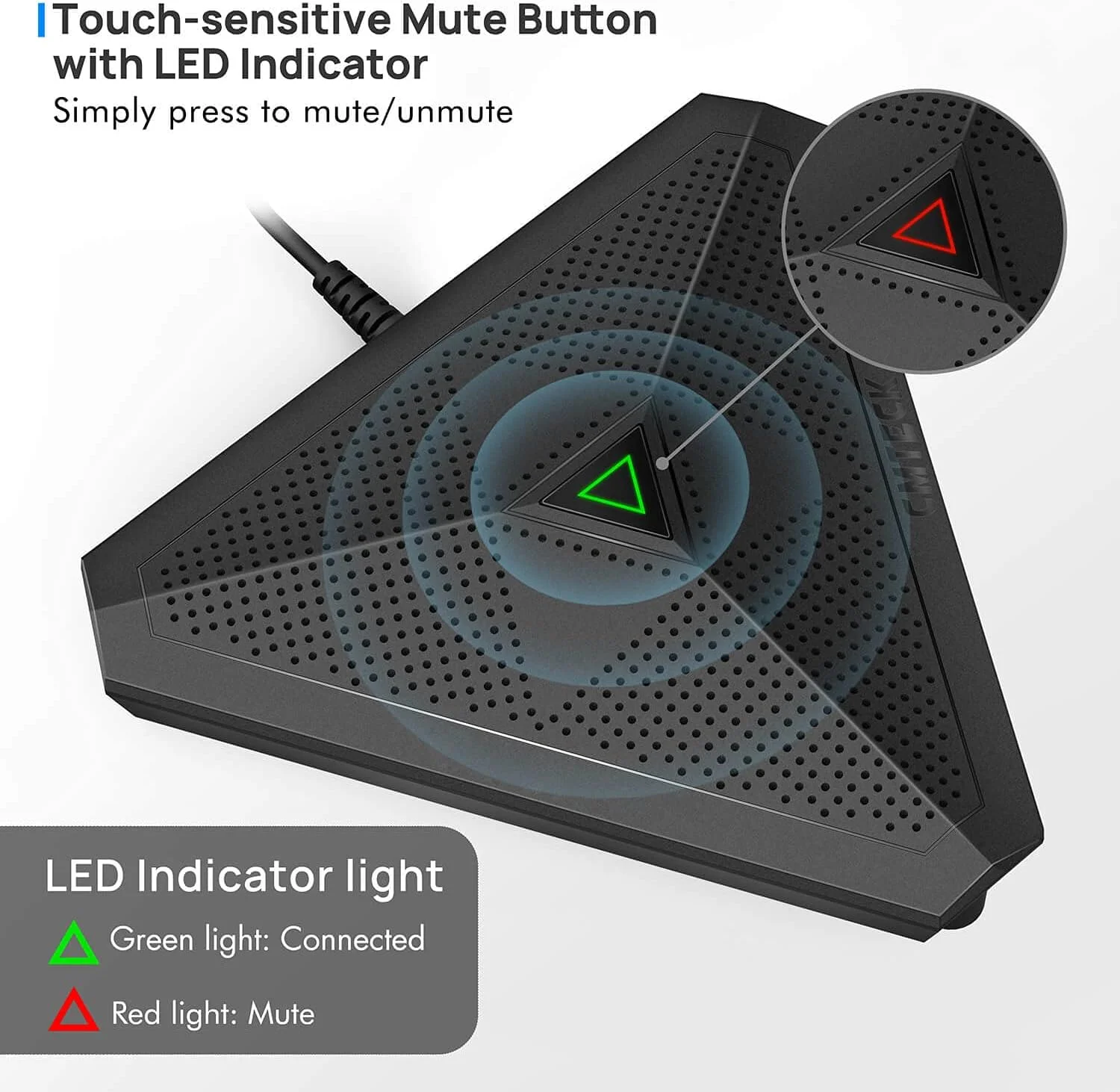 میکروفون رومیزی کامپیوتر USB CMTECK مدل CM001، دکمه قطع صدا با نشانگر LED، میکروفون کنفرانس خازنی چند جهته برای ضبط، استریم، بازی، اسکایپ (ویندوز/مک)
