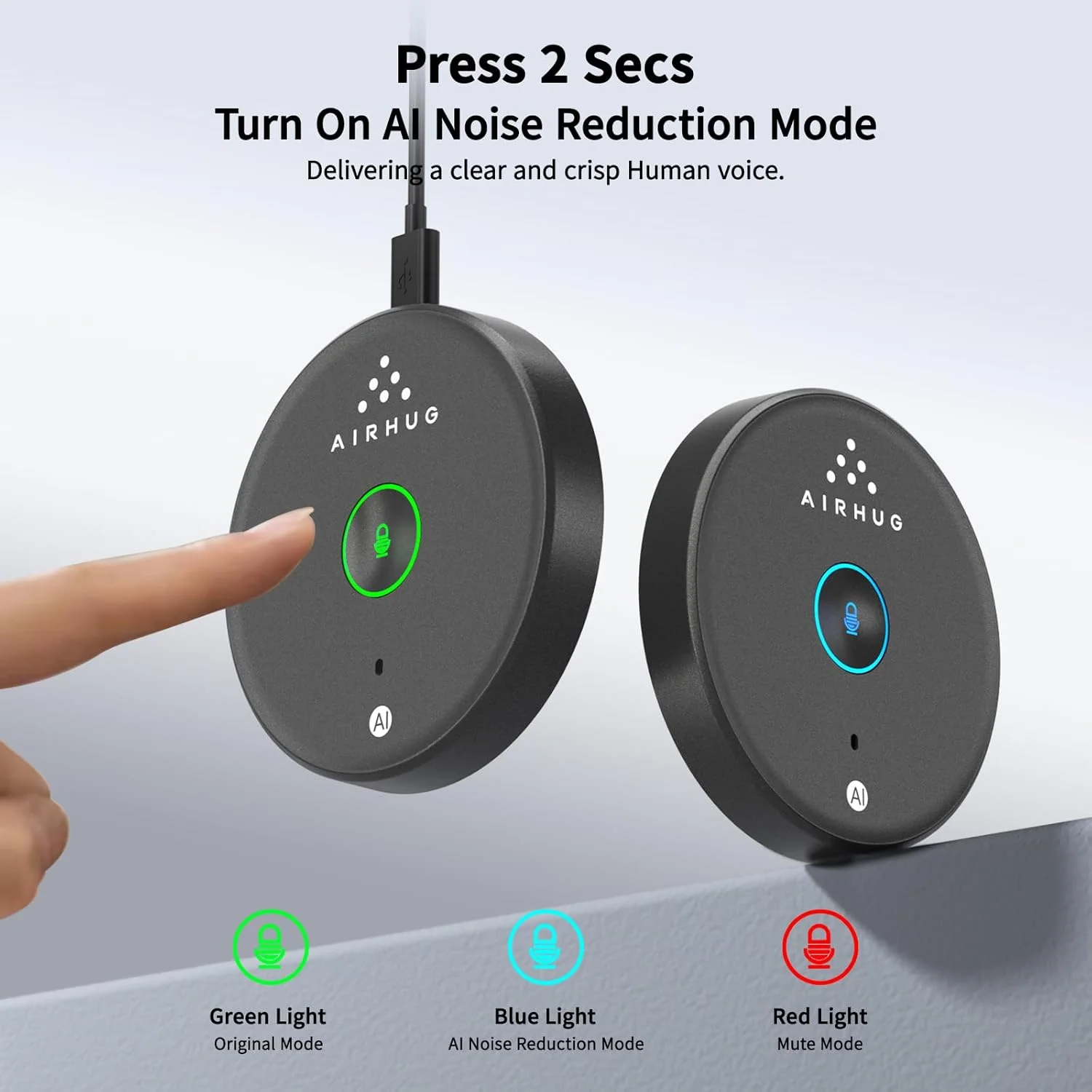 میکروفون USB AIRHUG بدون بلندگو، میکروفون کامپیوتر رومیزی، دکمه قطع صدا با نشانگر LED، کاهش نویز هوش مصنوعی، میکروفون های کاندنسر همه جهته Plug & Play برای لپ تاپ کامپیوتر، برای تماس های آنلاین/کلاس/ضبط ویدیو