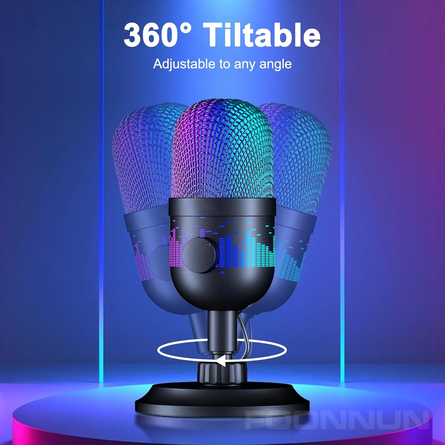 میکروفون گیمینگ USB، میکروفون کاندنسر با قطع صدای تک لمسی، مانیتورینگ زنده، کنترل صدا، دکمه قطع صدا و نورهای RGB برای PC، Mac، PS5، ضبط، پادکست، یوتیوب