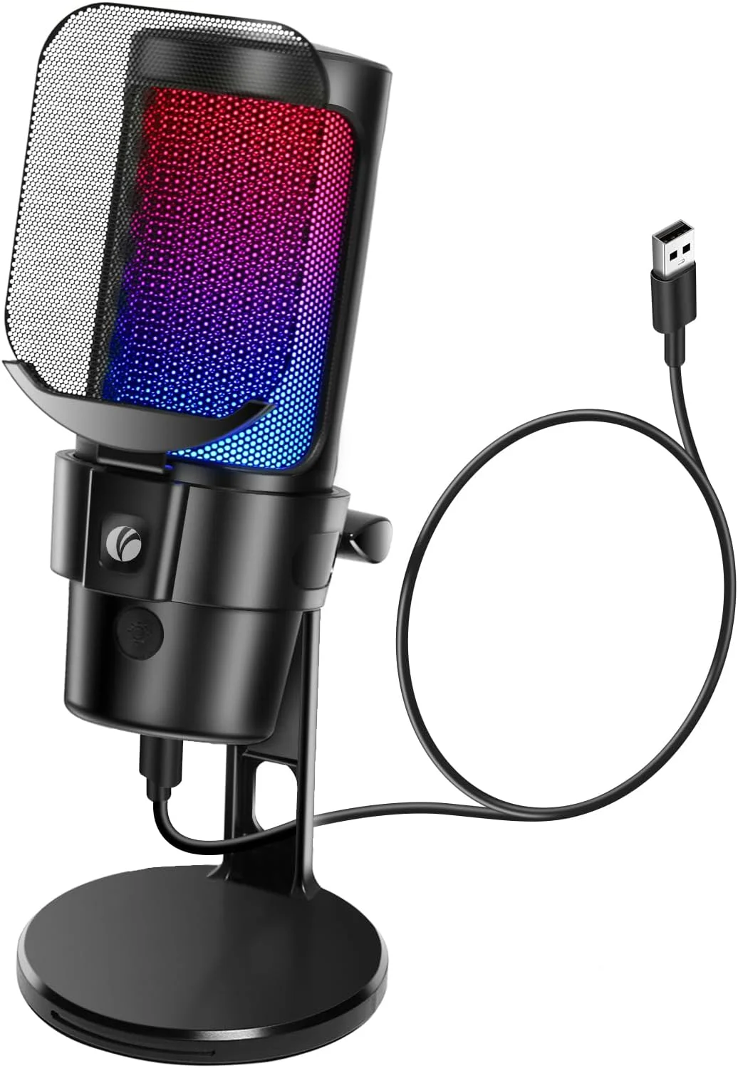 میکروفون USB گیمینگ VCOM، میکروفون دینامیک کاندنسر برای پادکست، با قطع صدای سریع، پایه رومیزی، پاپ فیلتر، نشانگر RGB، شاک مونت، دکمه چرخش گین، سازگار با PS4/5/PC (مشکی)