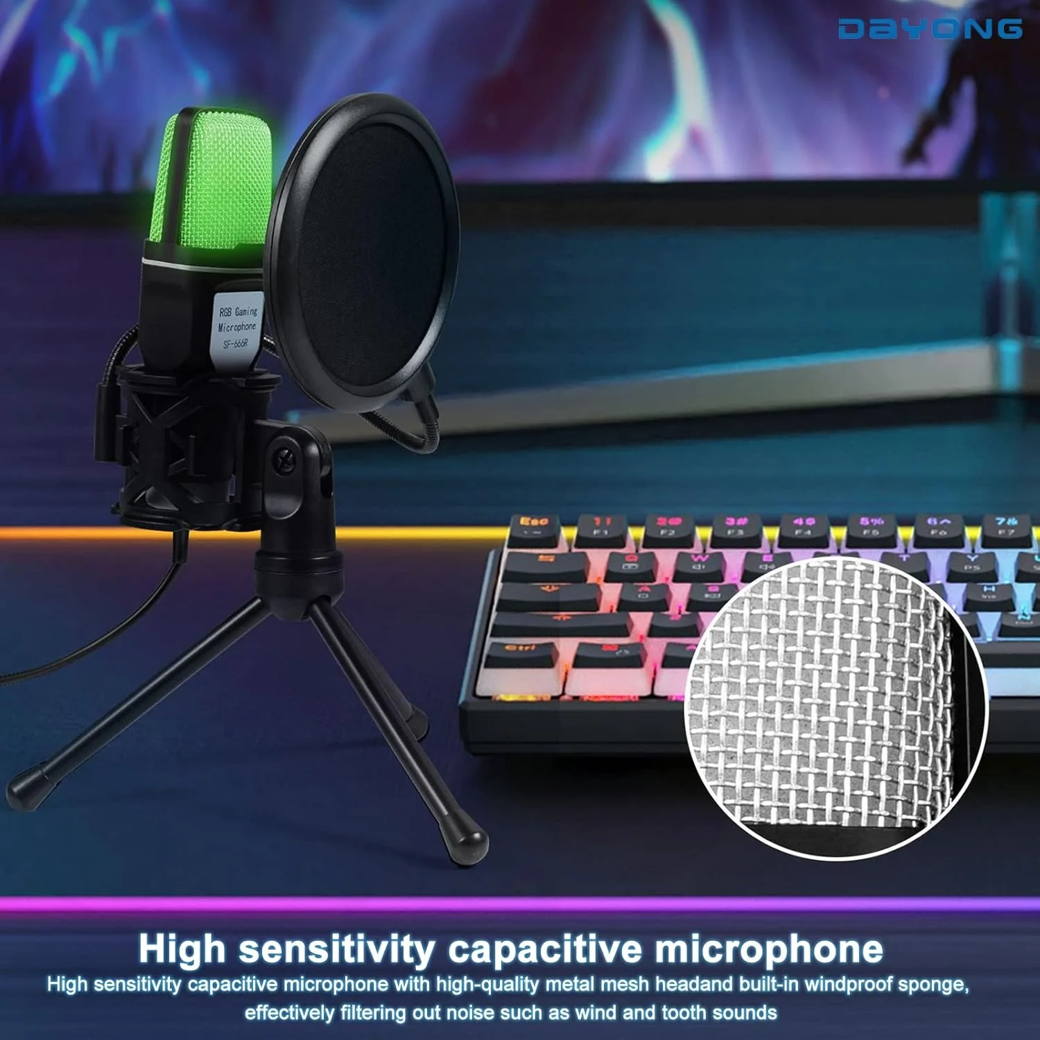 میکروفون USB DAYONG، میکروفون استودیویی RGB با پایه ضد لرزش، کیت میکروفون کندانسور با پایه سه پایه تاشو، مجموعه میکروفون پادکست با پاپ فیلتر برای ضبط، پادکست، استریمینگ (مشکی) میکروفون USB DAYONG، میکروفون استودیویی RGB با پایه ضد لرزش، کیت میکروفون کندانسور با پایه سه پایه تاشو، مجموعه میکروفون پادکست با پاپ فیلتر برای ضبط، پادکست، استریمینگ (مشکی)