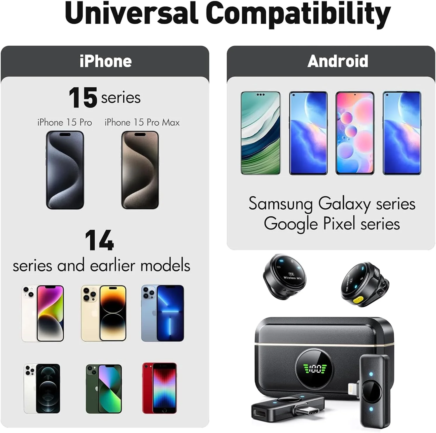 میکروفون یقه ای بی سیم Exrp برای آیفون/اندروید، میکروفون های یقه ای با اتصال لایتنینگ/USB-C، برد 30 متری، میکروفون کندانسور همه جهته برای ضبط ویدیو، مصاحبه، پادکست، ولاگ، یوتیوب میکروفون یقه ای بی سیم Exrp برای آیفون/اندروید، میکروفون های یقه ای با اتصال لایتنینگ/USB-C، برد 30 متری، میکروفون کندانسور همه جهته برای ضبط ویدیو، مصاحبه، پادکست، ولاگ، یوتیوب