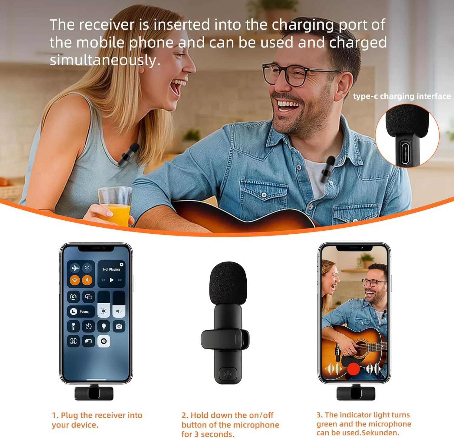 میکروفون یقه ای بی سیم برای دستگاه های Type-C و آیفون، میکروفون کندانسور همه جهته بی سیم برای مصاحبه، ضبط ویدئو، پادکست، ولاگ، یوتیوب، مشکی (لایتنینگ) میکروفون یقه ای بی سیم برای دستگاه های Type-C و آیفون، میکروفون کندانسور همه جهته بی سیم برای مصاحبه، ضبط ویدئو، پادکست، ولاگ، یوتیوب، مشکی (لایتنینگ)