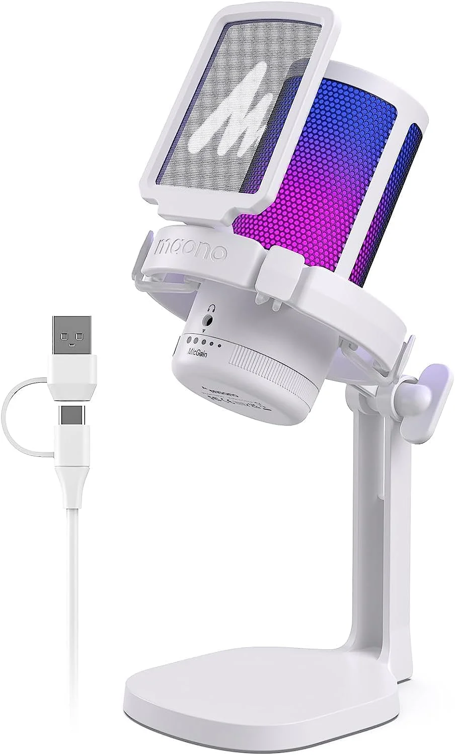 میکروفون گیمینگ USB کاندنسر RGB مدل MAONO DM20 GamerWave سفید