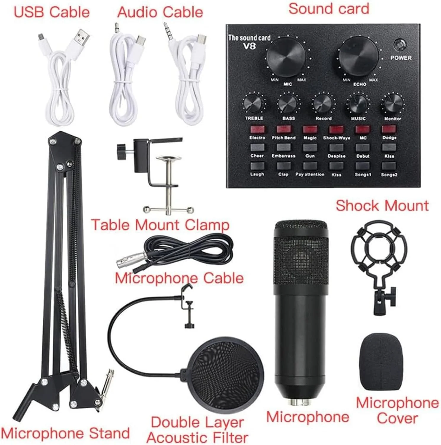 HALAMODO Multi-functional Live Sound Card + Microphone Kit Suspension Transmission Condenser Microphone Set (Black) HALAMODO Multi-functional Live Sound Card + Microphone Kit Suspension Transmission Condenser Microphone Set (Black)