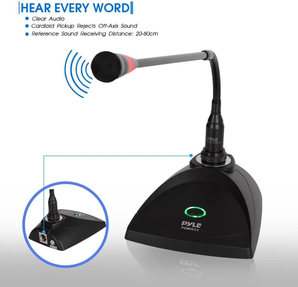 Desktop Gooseneck Wired Microphone System - Table Mounted Corded Voice Condenser Mic with Pop Filter - XLR to 1/4'' Sound Cord - for Karaoke, Conference, Studio Audio Recording - Pyle Pro PDMIKC5 Desktop Gooseneck Wired Microphone System - Table Mounted Corded Voice Condenser Mic with Pop Filter - XLR to 1/4'' Sound Cord - for Karaoke, Conference, Studio Audio Recording - Pyle Pro PDMIKC5