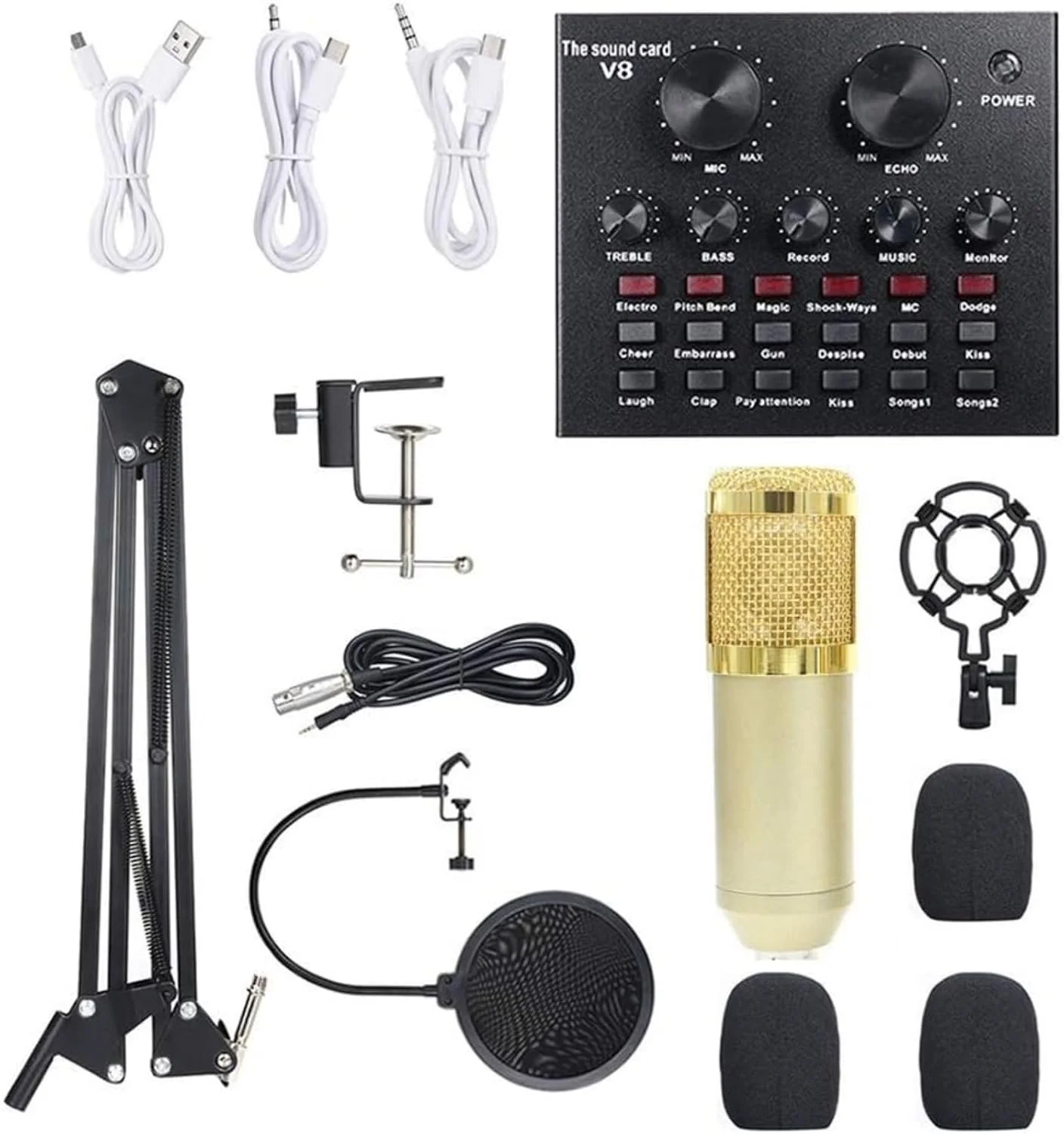 HALAMODO Multi-functional Live Sound Card + Microphone Kit Suspension Transmission Condenser Microphone Set (Black) HALAMODO Multi-functional Live Sound Card + Microphone Kit Suspension Transmission Condenser Microphone Set (Black)
