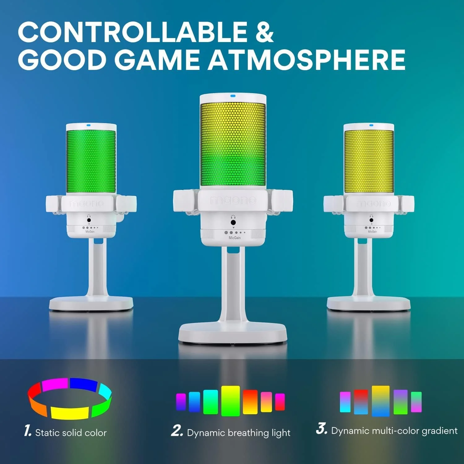 میکروفون گیمینگ USB کاندنسر RGB مدل MAONO DM20 GamerWave سفید میکروفون گیمینگ USB کاندنسر RGB مدل MAONO DM20 GamerWave سفید