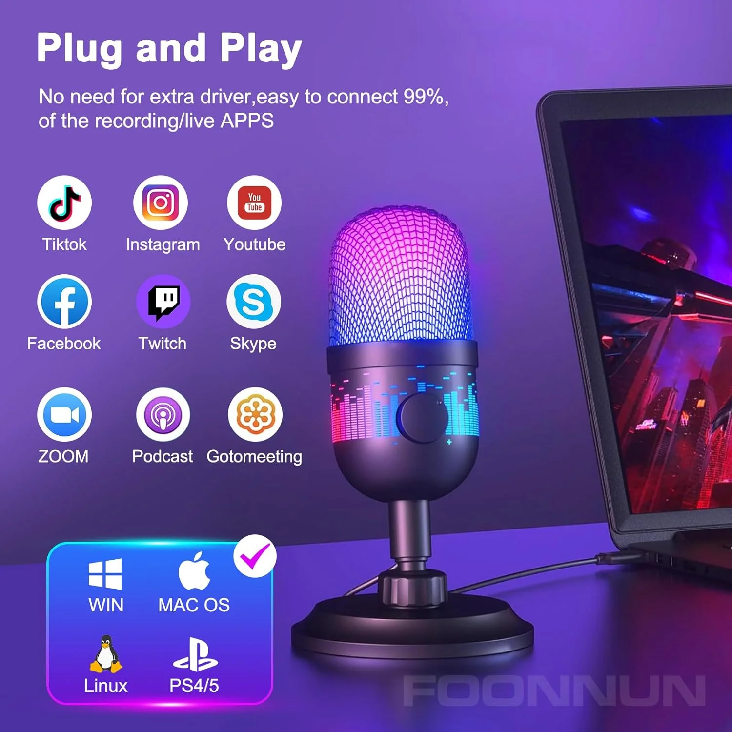 میکروفون گیمینگ USB، میکروفون کندانسور با قطع صدای تک لمسی، مانیتورینگ زنده، کنترل صدا، دکمه قطع صدا و نورهای RGB برای PC، Mac، PS5، ضبط، پادکست، YouTube میکروفون گیمینگ USB، میکروفون کندانسور با قطع صدای تک لمسی، مانیتورینگ زنده، کنترل صدا، دکمه قطع صدا و نورهای RGB برای PC، Mac، PS5، ضبط، پادکست، YouTube