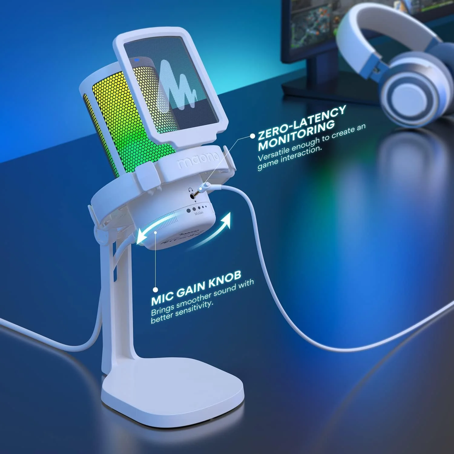 میکروفون گیمینگ USB کاندنسر RGB مدل MAONO DM20 GamerWave سفید میکروفون گیمینگ USB کاندنسر RGB مدل MAONO DM20 GamerWave سفید