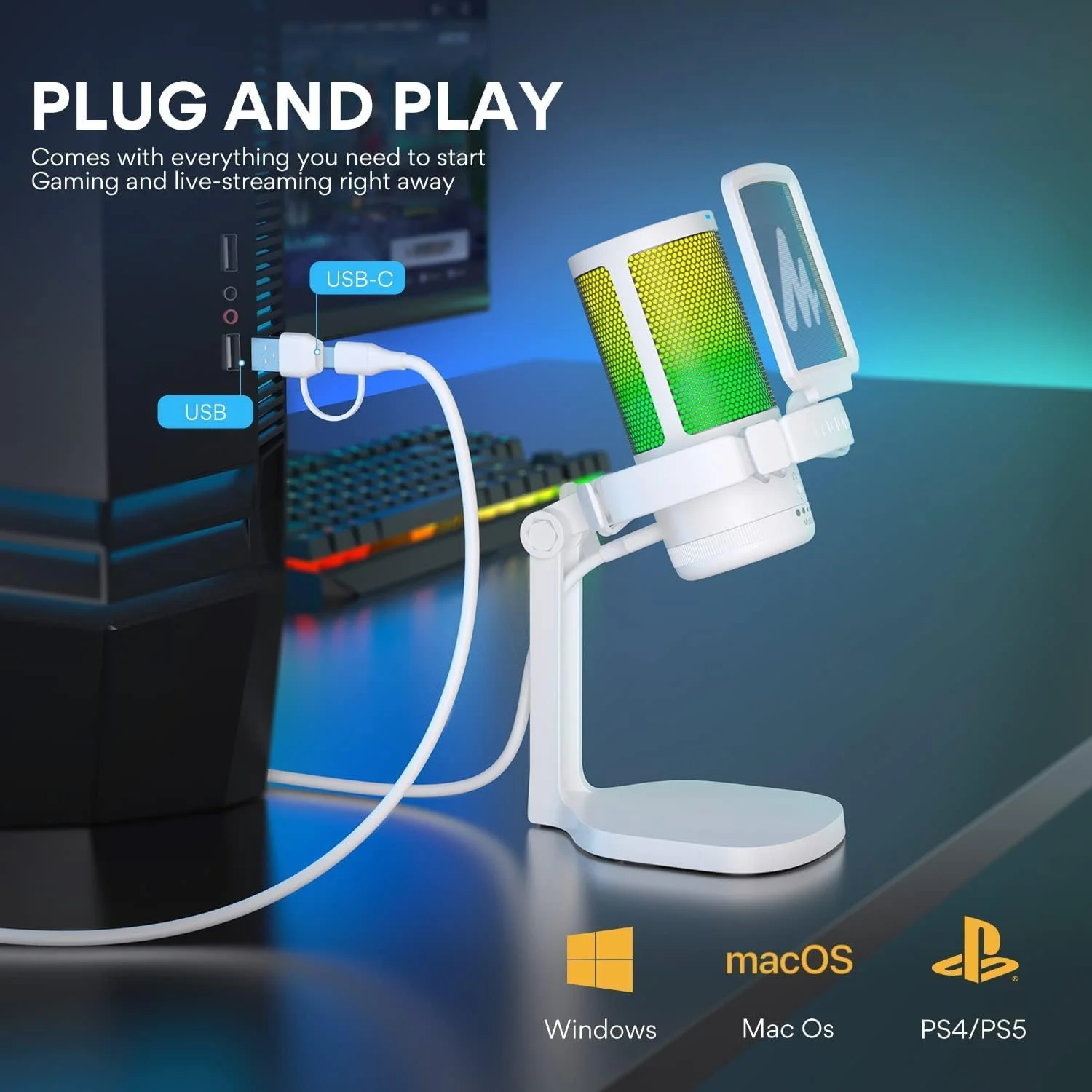 میکروفون گیمینگ USB کاندنسر RGB مدل MAONO DM20 GamerWave سفید میکروفون گیمینگ USB کاندنسر RGB مدل MAONO DM20 GamerWave سفید