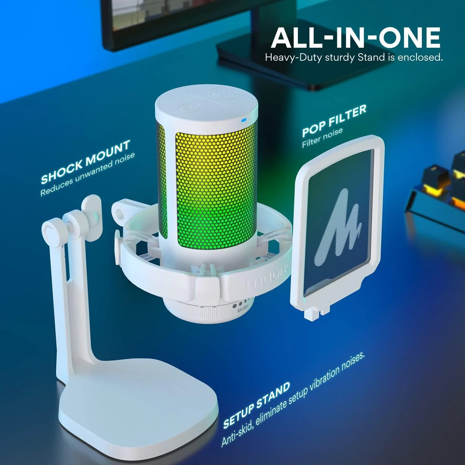 میکروفون گیمینگ USB کاندنسر RGB مدل MAONO DM20 GamerWave سفید میکروفون گیمینگ USB کاندنسر RGB مدل MAONO DM20 GamerWave سفید