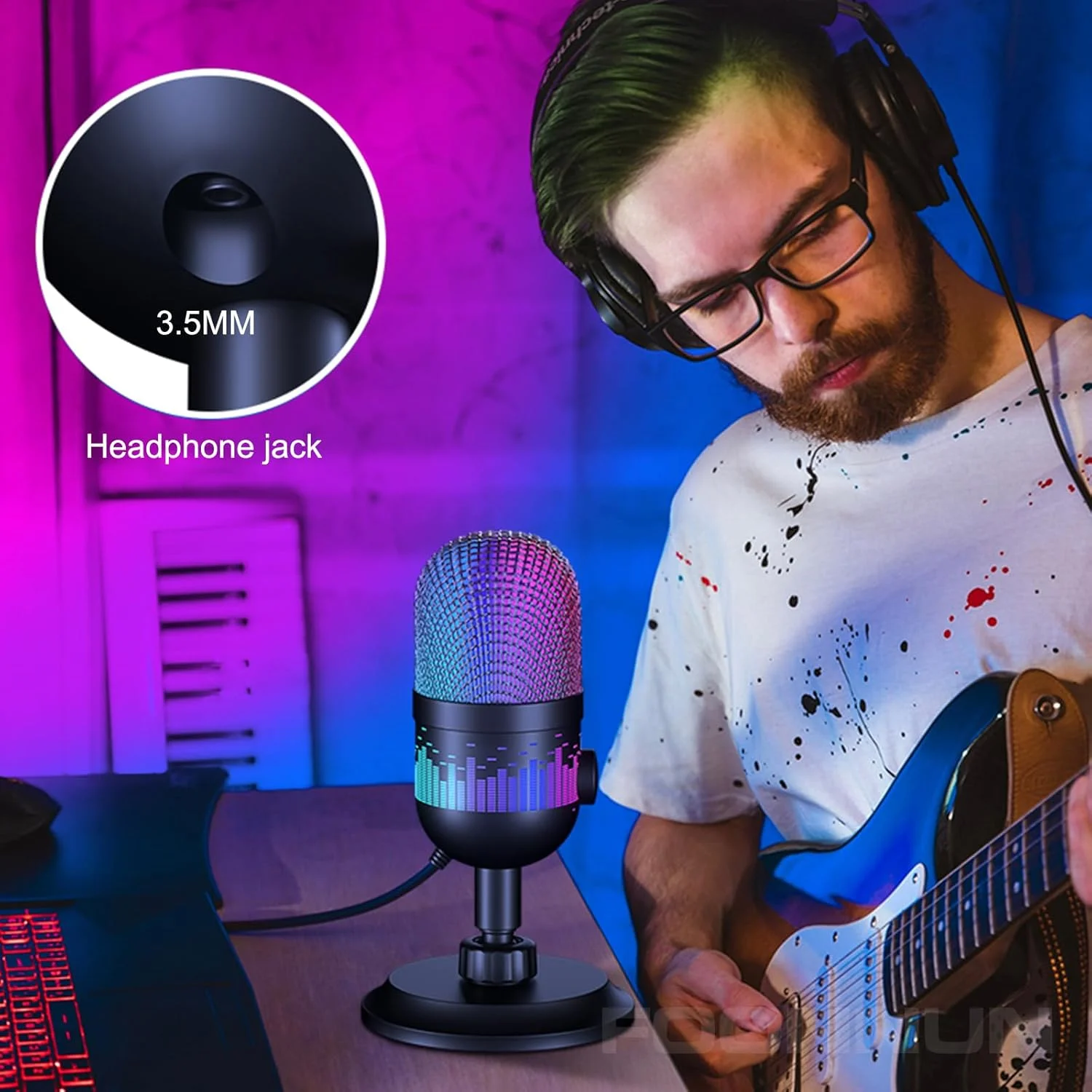 میکروفون گیمینگ USB، میکروفون کندانسور با قطع صدای تک لمسی، مانیتورینگ زنده، کنترل صدا، دکمه قطع صدا و نورهای RGB برای PC، Mac، PS5، ضبط، پادکست، YouTube میکروفون گیمینگ USB، میکروفون کندانسور با قطع صدای تک لمسی، مانیتورینگ زنده، کنترل صدا، دکمه قطع صدا و نورهای RGB برای PC، Mac، PS5، ضبط، پادکست، YouTube