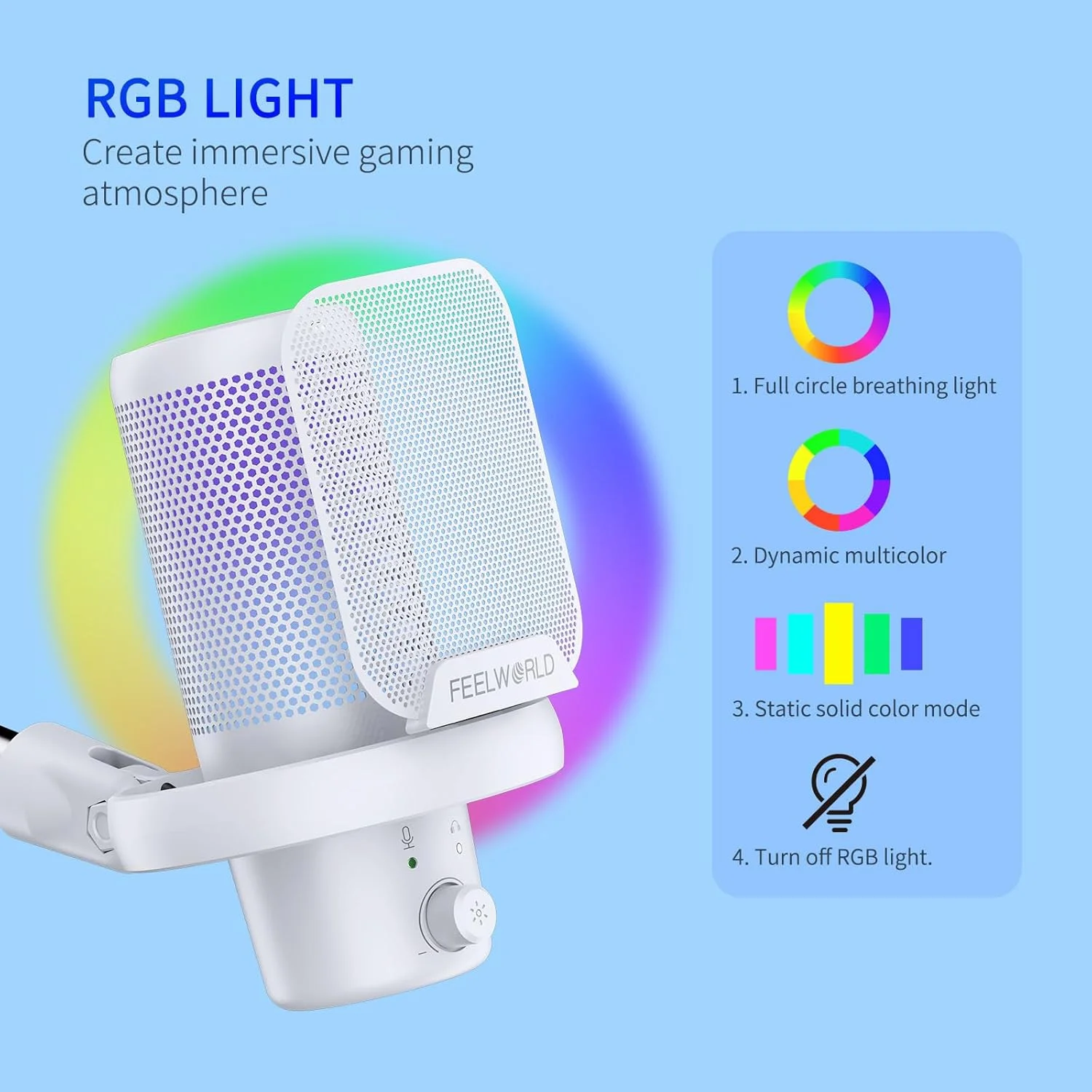 میکروفون USB کاندنسر گیمینگ FEELWORLD VM1 سفید با قابلیت حذف نویز، نور RGB و دکمه قطع صدا، لوازم جانبی کامپیوتر برای گیمرها، یوتیوب، توییچ، پادکست، استریمینگ، ضبط، چت آنلاین PS4 و PS5 میکروفون USB کاندنسر گیمینگ FEELWORLD VM1 سفید با قابلیت حذف نویز، نور RGB و دکمه قطع صدا، لوازم جانبی کامپیوتر برای گیمرها، یوتیوب، توییچ، پادکست، استریمینگ، ضبط، چت آنلاین PS4 و PS5