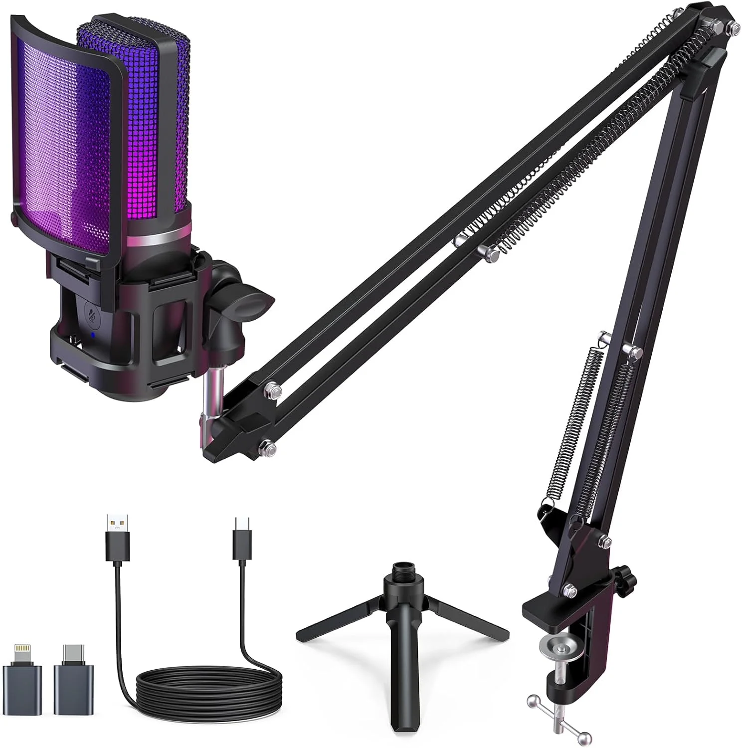 میکروفون USB گیمینگ RGB ZealSound، میکروفون کاندنسر با قابلیت حذف نویز برای تلفن، کامپیوتر، دارای دکمه قطع صدا، کنترل گین، بازوی بوم و فیلتر پاپ، میکروفون برای پادکست، استریمینگ، PS4، PS5، مک، یوتیوب، توییچ، دیسکورد میکروفون USB گیمینگ RGB ZealSound، میکروفون کاندنسر با قابلیت حذف نویز برای تلفن، کامپیوتر، دارای دکمه قطع صدا، کنترل گین، بازوی بوم و فیلتر پاپ، میکروفون برای پادکست، استریمینگ، PS4، PS5، مک، یوتیوب، توییچ، دیسکورد