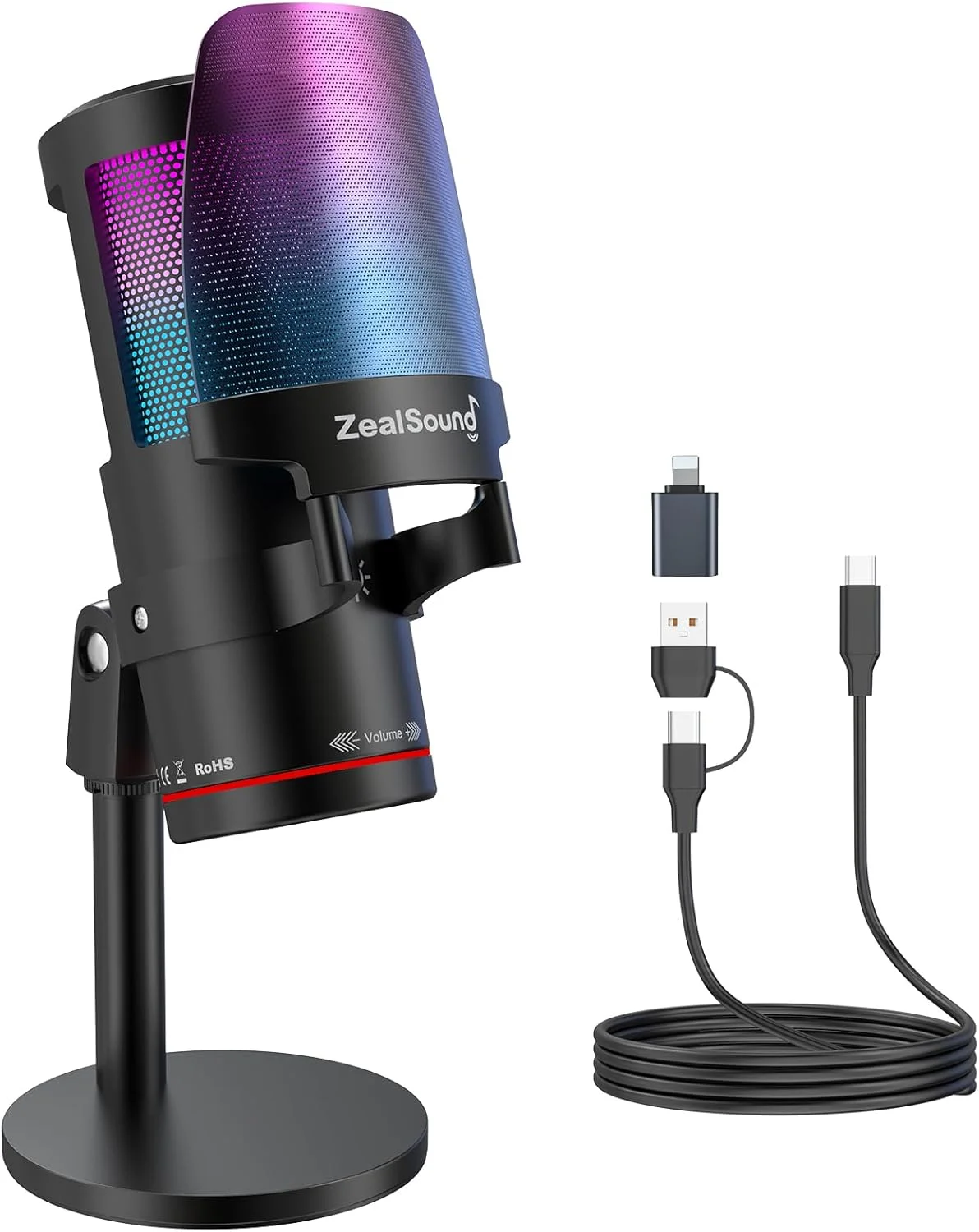 میکروفون USB گیمینگ ZealSound، میکروفون کاندنسر با حذف نویز با نور RGB، قطع صدا لمسی، Gain، مانیتورینگ برای استریم، پادکست، Twitch، YouTube، Discord، iPhone، iPad، PC، کامپیوتر، PS4، PS5، Mac، GamerWave میکروفون USB گیمینگ ZealSound، میکروفون کاندنسر با حذف نویز با نور RGB، قطع صدا لمسی، Gain، مانیتورینگ برای استریم، پادکست، Twitch، YouTube، Discord، iPhone، iPad، PC، کامپیوتر، PS4، PS5، Mac، GamerWave