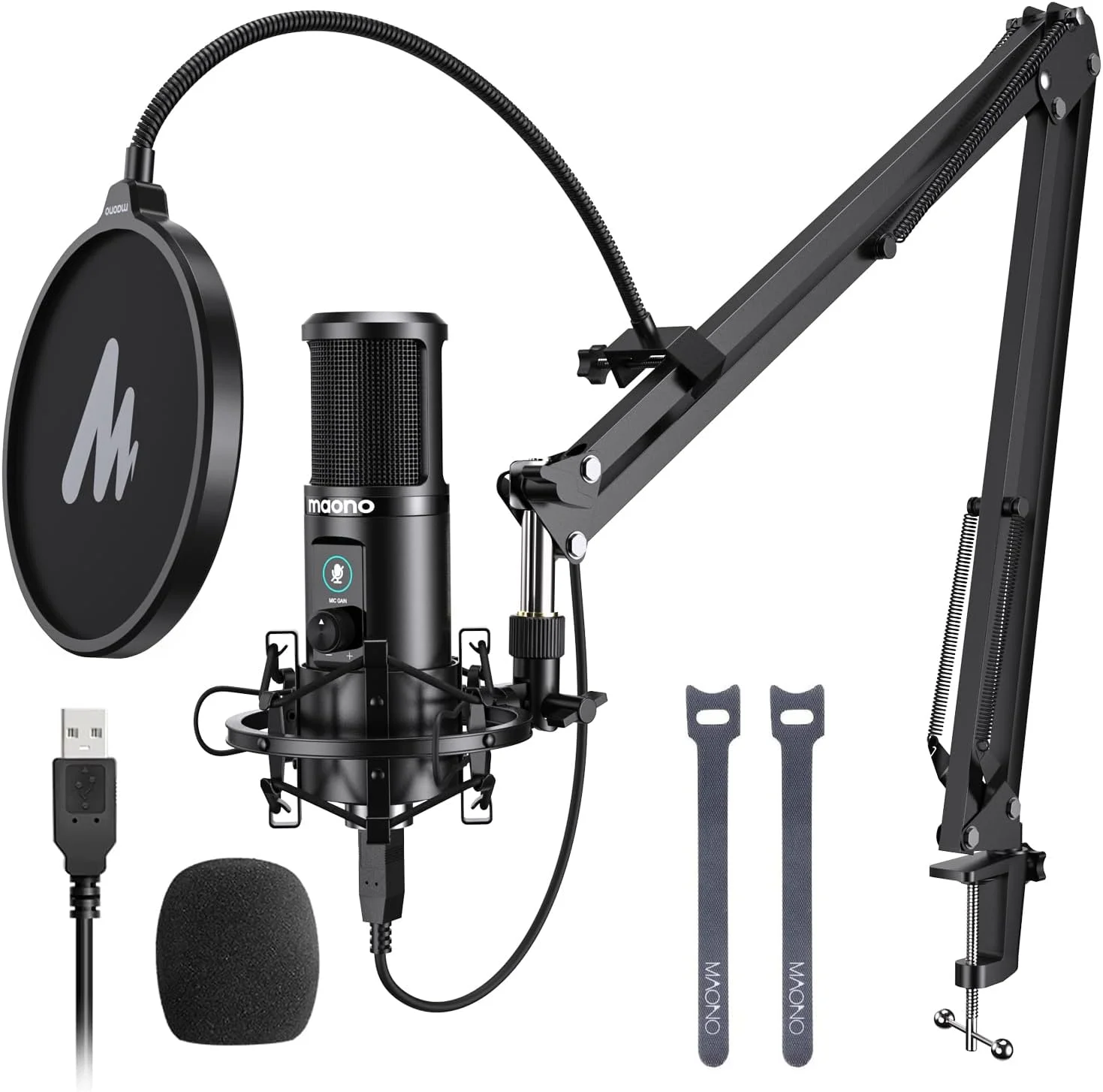 کیت میکروفون USB Maonocaster AU-PM421 با دکمه قطع صدا و تنظیم گین میکروفون، میکروفون کاندنسر کاردیوئید حرفه ای برای پخش زنده، بازی، و نشر - مشکی کیت میکروفون USB Maonocaster AU-PM421 با دکمه قطع صدا و تنظیم گین میکروفون، میکروفون کاندنسر کاردیوئید حرفه ای برای پخش زنده، بازی، و نشر - مشکی