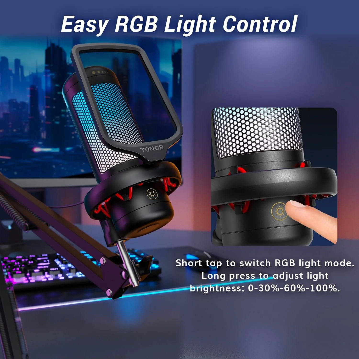 میکروفون گیمینگ USB مدل TONOR Micro PC RGB، میکروفون کاندنسر حرفه ای USB با بازوی نگهدارنده برای استریم، ضبط، یوتیوب، دیسکورد گیمینگ، صداگذاری برای کامپیوتر، لپ تاپ، مک مدل TC310+، مشکی میکروفون گیمینگ USB مدل TONOR Micro PC RGB، میکروفون کاندنسر حرفه ای USB با بازوی نگهدارنده برای استریم، ضبط، یوتیوب، دیسکورد گیمینگ، صداگذاری برای کامپیوتر، لپ تاپ، مک مدل TC310+، مشکی