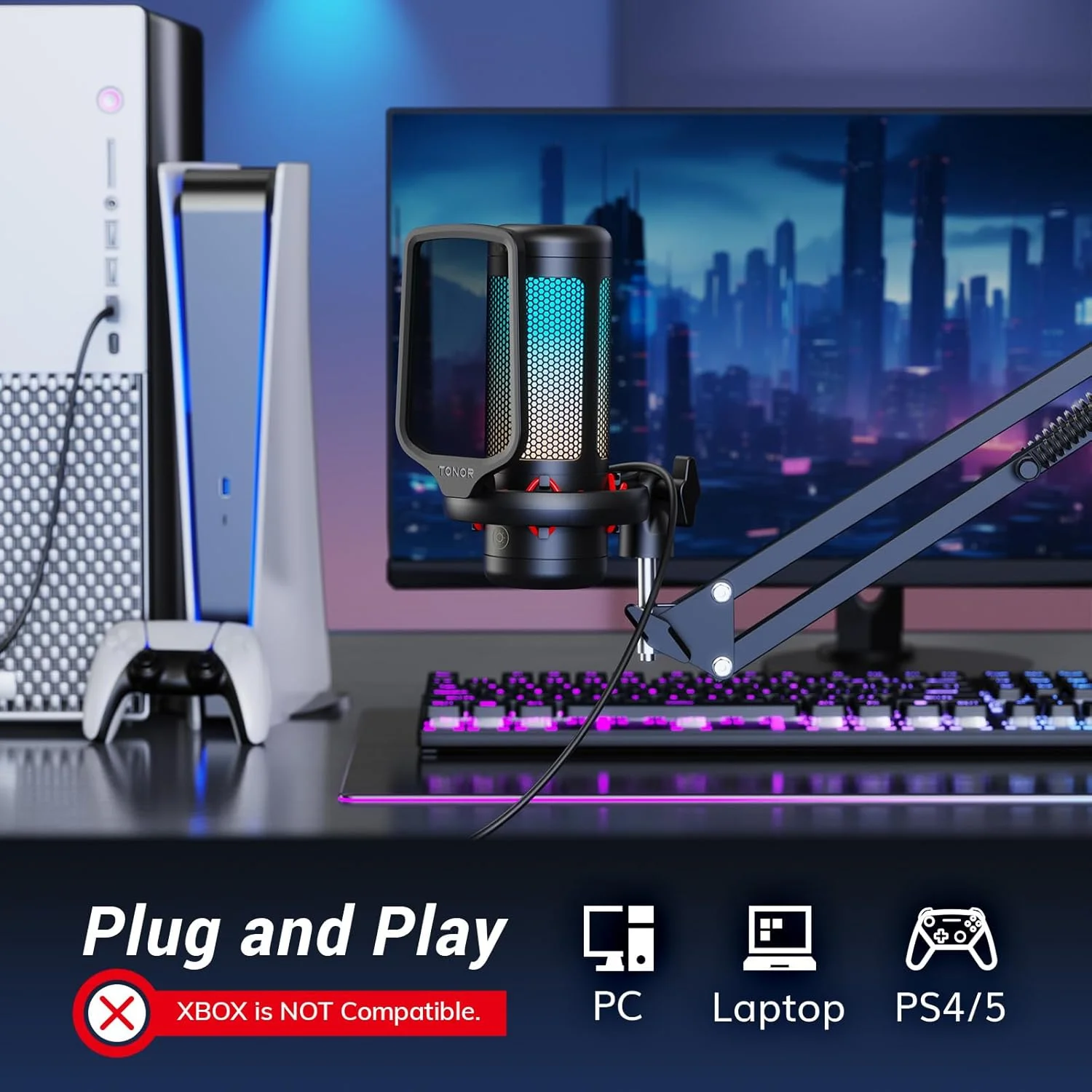 میکروفون گیمینگ USB مدل TONOR Micro PC RGB، میکروفون کاندنسر حرفه ای USB با بازوی نگهدارنده برای استریم، ضبط، یوتیوب، دیسکورد گیمینگ، صداگذاری برای کامپیوتر، لپ تاپ، مک مدل TC310+، مشکی میکروفون گیمینگ USB مدل TONOR Micro PC RGB، میکروفون کاندنسر حرفه ای USB با بازوی نگهدارنده برای استریم، ضبط، یوتیوب، دیسکورد گیمینگ، صداگذاری برای کامپیوتر، لپ تاپ، مک مدل TC310+، مشکی