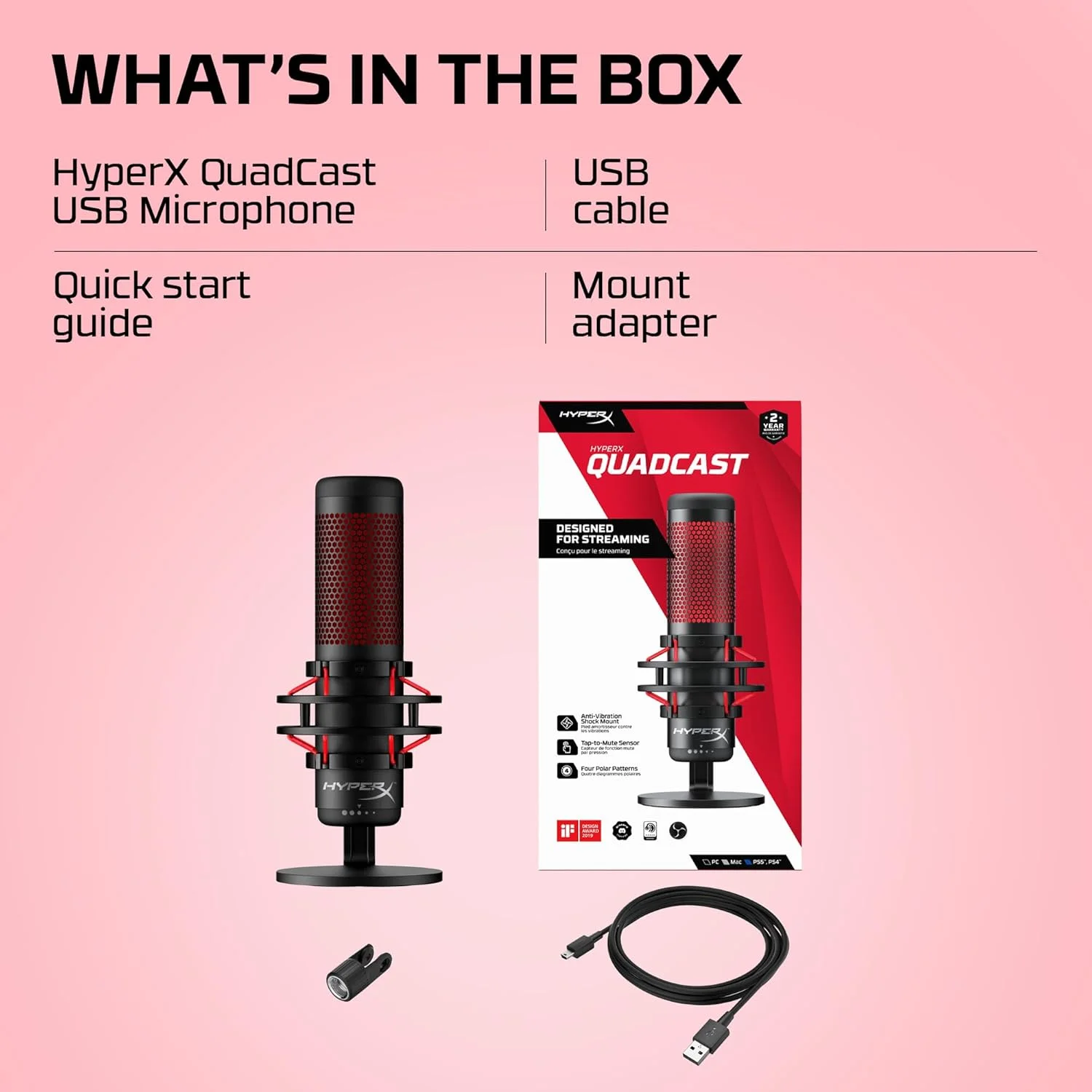میکروفون گیمینگ USB کاندنسر Hyper X Quadcast، مشکی میکروفون گیمینگ USB کاندنسر Hyper X Quadcast، مشکی
