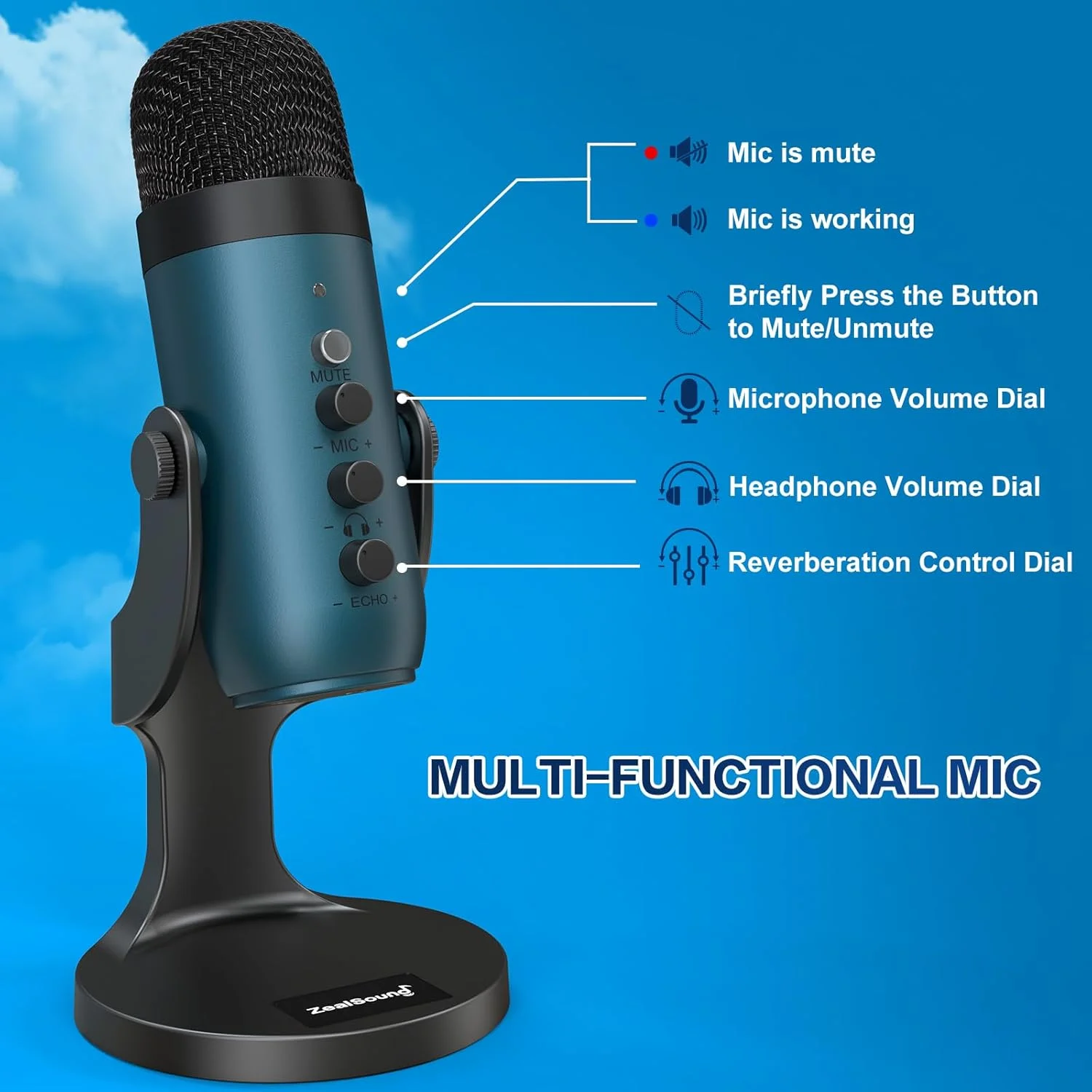 میکروفون کاندنسر USB ZealSound، میکروفون گیمینگ کامپیوتر PC، میکروفون های پادکست Plug&Play برای PS 4&5. کنترل تنظیمات مانیتور و صدا، کنترل گین میکروفون، دکمه قطع صدا برای TikTok، YouTube در Mac و Windows (آبی) میکروفون کاندنسر USB ZealSound، میکروفون گیمینگ کامپیوتر PC، میکروفون های پادکست Plug&Play برای PS 4&5. کنترل تنظیمات مانیتور و صدا، کنترل گین میکروفون، دکمه قطع صدا برای TikTok، YouTube در Mac و Windows (آبی)