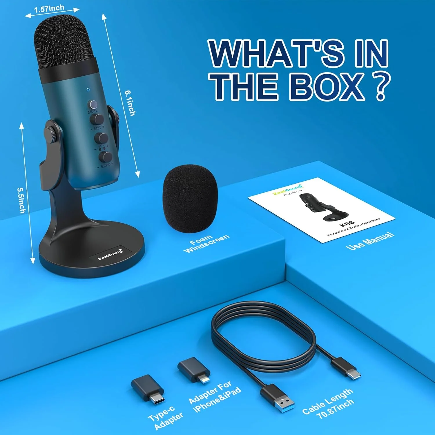 میکروفون کاندنسر USB ZealSound، میکروفون گیمینگ کامپیوتر PC، میکروفون های پادکست Plug&Play برای PS 4&5. کنترل تنظیمات مانیتور و صدا، کنترل گین میکروفون، دکمه قطع صدا برای TikTok، YouTube در Mac و Windows (آبی) میکروفون کاندنسر USB ZealSound، میکروفون گیمینگ کامپیوتر PC، میکروفون های پادکست Plug&Play برای PS 4&5. کنترل تنظیمات مانیتور و صدا، کنترل گین میکروفون، دکمه قطع صدا برای TikTok، YouTube در Mac و Windows (آبی)