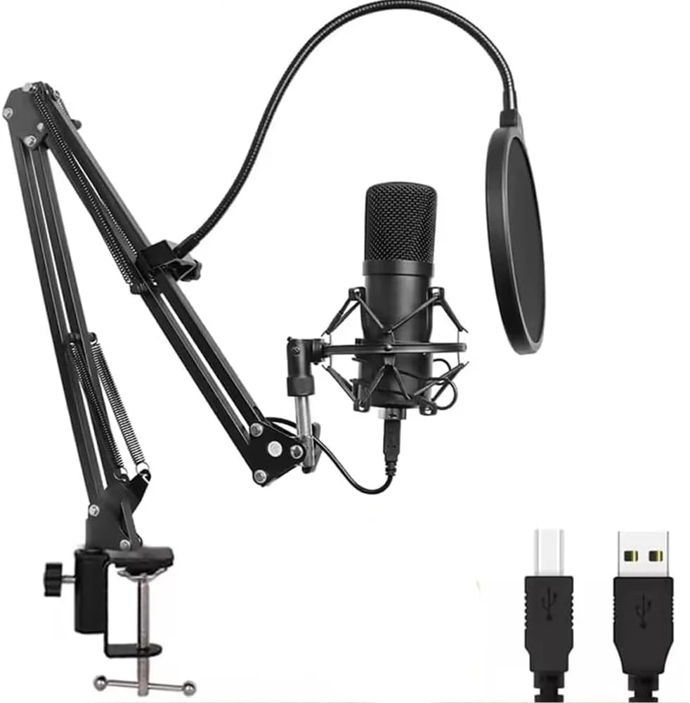 کیت میکروفون کاندنسر USB آمرتیر – میکروفون حرفه ای 192KHZ/24Bit به همراه بازوی بوم، پاپ فیلتر، شاک مانت برای پادکست، استریمینگ، ضبط، گیمینگ روی PC/Mac (AU-A04)، مشکی