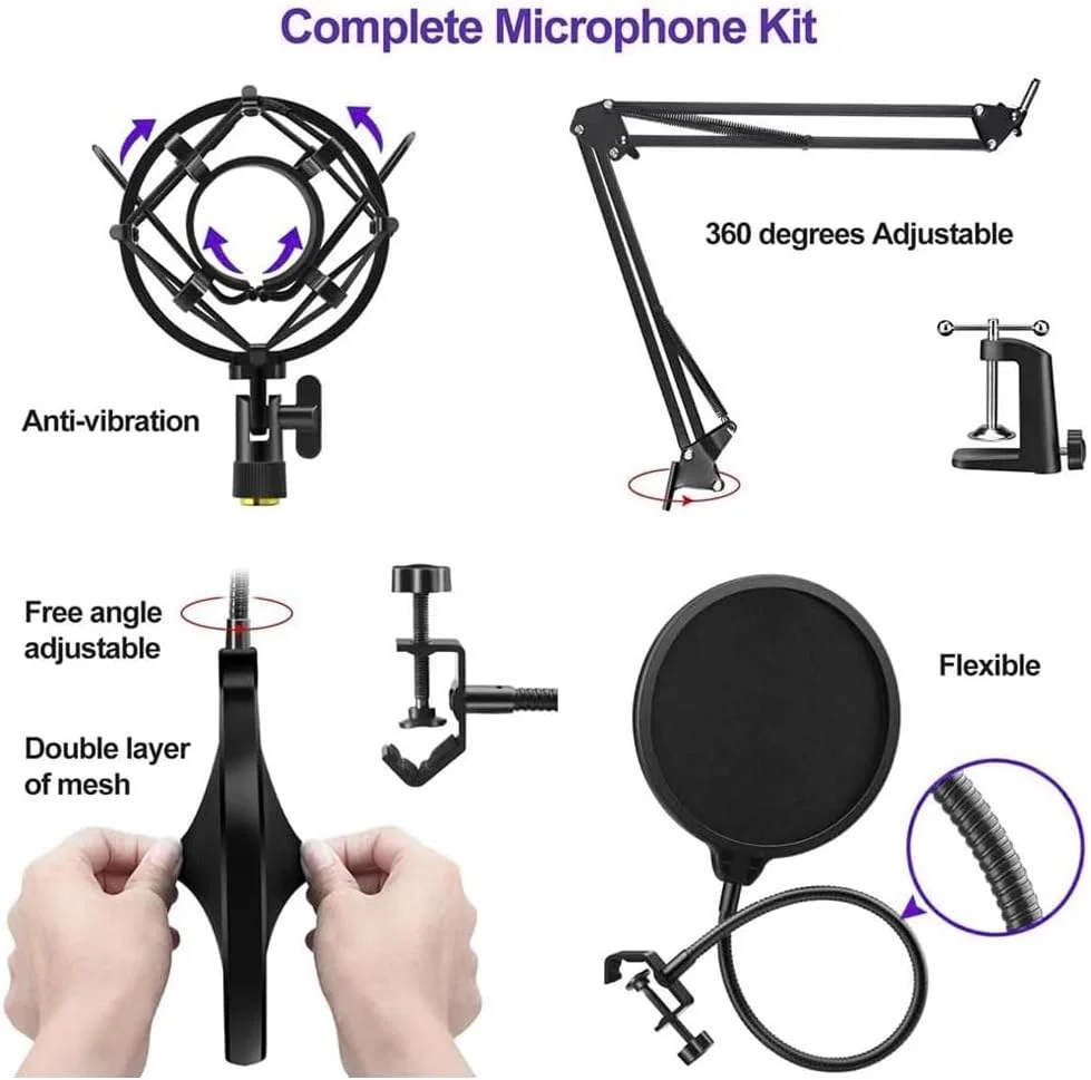 کیت میکروفون کاندنسر USB آمرتیر – میکروفون حرفه ای 192KHZ/24Bit به همراه بازوی بوم، پاپ فیلتر، شاک مانت برای پادکست، استریمینگ، ضبط، گیمینگ روی PC/Mac (AU-A04)، مشکی کیت میکروفون کاندنسر USB آمرتیر – میکروفون حرفه ای 192KHZ/24Bit به همراه بازوی بوم، پاپ فیلتر، شاک مانت برای پادکست، استریمینگ، ضبط، گیمینگ روی PC/Mac (AU-A04)، مشکی