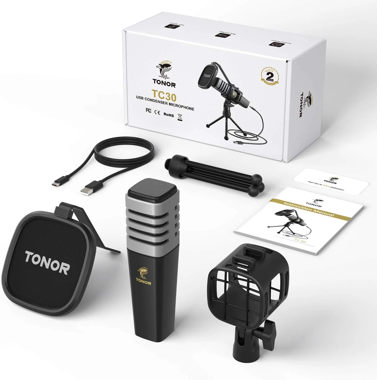 میکروفون USB TONOR، میکروفون کاندنسر کاردیوئید کامپیوتر PC با پایه سه پایه، پاپ فیلتر، شاک مونت برای بازی، استریمینگ، پادکست، یوتیوب، توییچ، دیسکورد، سازگار با لپ تاپ و کامپیوتر رومیزی، TC30 میکروفون USB TONOR، میکروفون کاندنسر کاردیوئید کامپیوتر PC با پایه سه پایه، پاپ فیلتر، شاک مونت برای بازی، استریمینگ، پادکست، یوتیوب، توییچ، دیسکورد، سازگار با لپ تاپ و کامپیوتر رومیزی، TC30