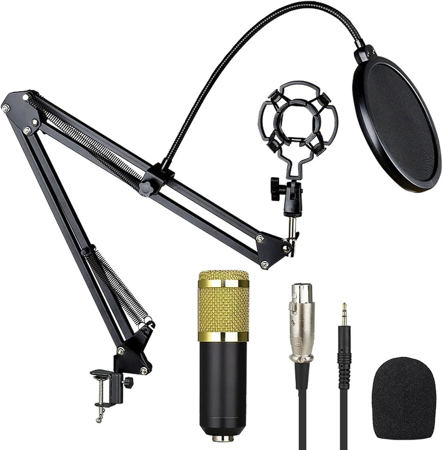 کیت میکروفون کاندنسر حرفه ای HALAMODO BM-800 - بسته کامل استودیوی ضبط صدا به همراه لرزه گیر، پاپ فیلتر و پایه قابل تنظیم، موجود در رنگ های مشکی/نقره ای/طلایی برای پادکست و استریم