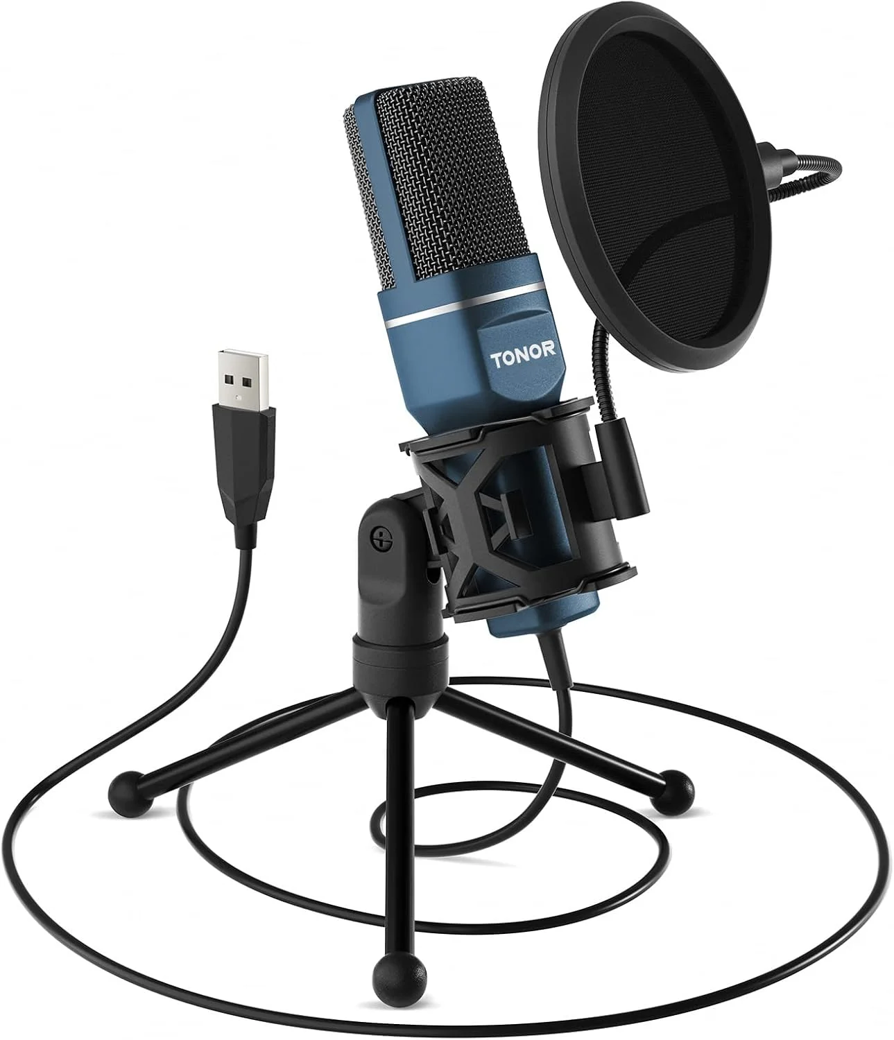 میکروفون کاندنسر کاردیوئید USB TONOR برای کامپیوتر، میکروفون با سه پایه و فیلتر ضد پاپ برای ضبط صدا و موسیقی، پادکست، استریمینگ، بازی برای لپ تاپ ویندوز