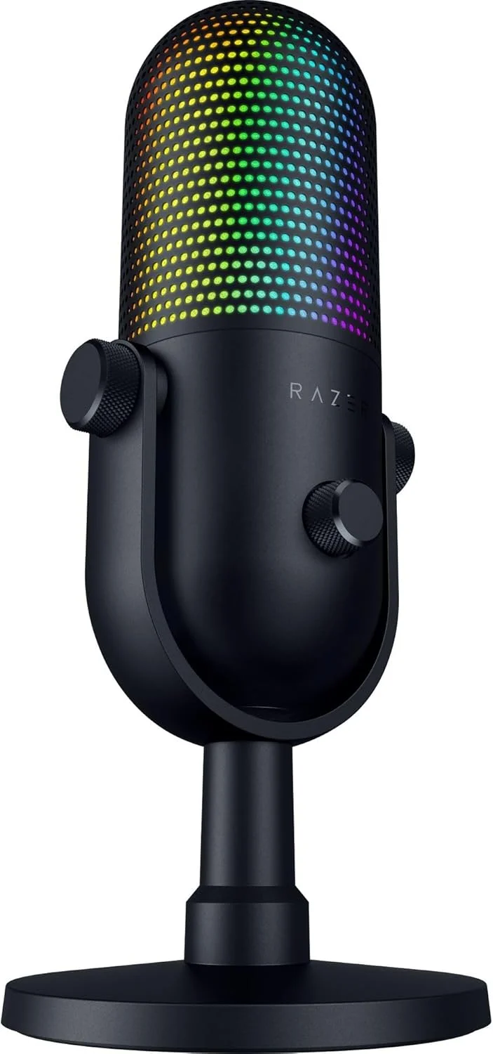 میکروفون USB ریزر Seiren V3 Chroma RGB، نورپردازی واکنشگرا برای استریم و بازی، حسگر بیصدا کردن با لمس، میکروفون کندانسور، محدود کننده بهره دیجیتال و ضربهگیر، سازگار با PC، Discord، OBS Studio، XSplit - مشکی میکروفون USB ریزر Seiren V3 Chroma RGB، نورپردازی واکنشگرا برای استریم و بازی، حسگر بیصدا کردن با لمس، میکروفون کندانسور، محدود کننده بهره دیجیتال و ضربهگیر، سازگار با PC، Discord، OBS Studio، XSplit - مشکی