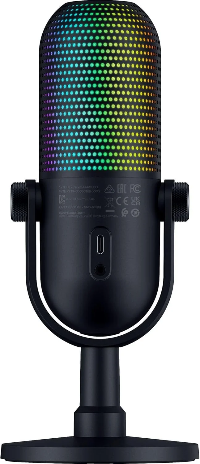 میکروفون USB ریزر Seiren V3 Chroma RGB، نورپردازی واکنشگرا برای استریم و بازی، حسگر بیصدا کردن با لمس، میکروفون کندانسور، محدود کننده بهره دیجیتال و ضربهگیر، سازگار با PC، Discord، OBS Studio، XSplit - مشکی میکروفون USB ریزر Seiren V3 Chroma RGB، نورپردازی واکنشگرا برای استریم و بازی، حسگر بیصدا کردن با لمس، میکروفون کندانسور، محدود کننده بهره دیجیتال و ضربهگیر، سازگار با PC، Discord، OBS Studio، XSplit - مشکی