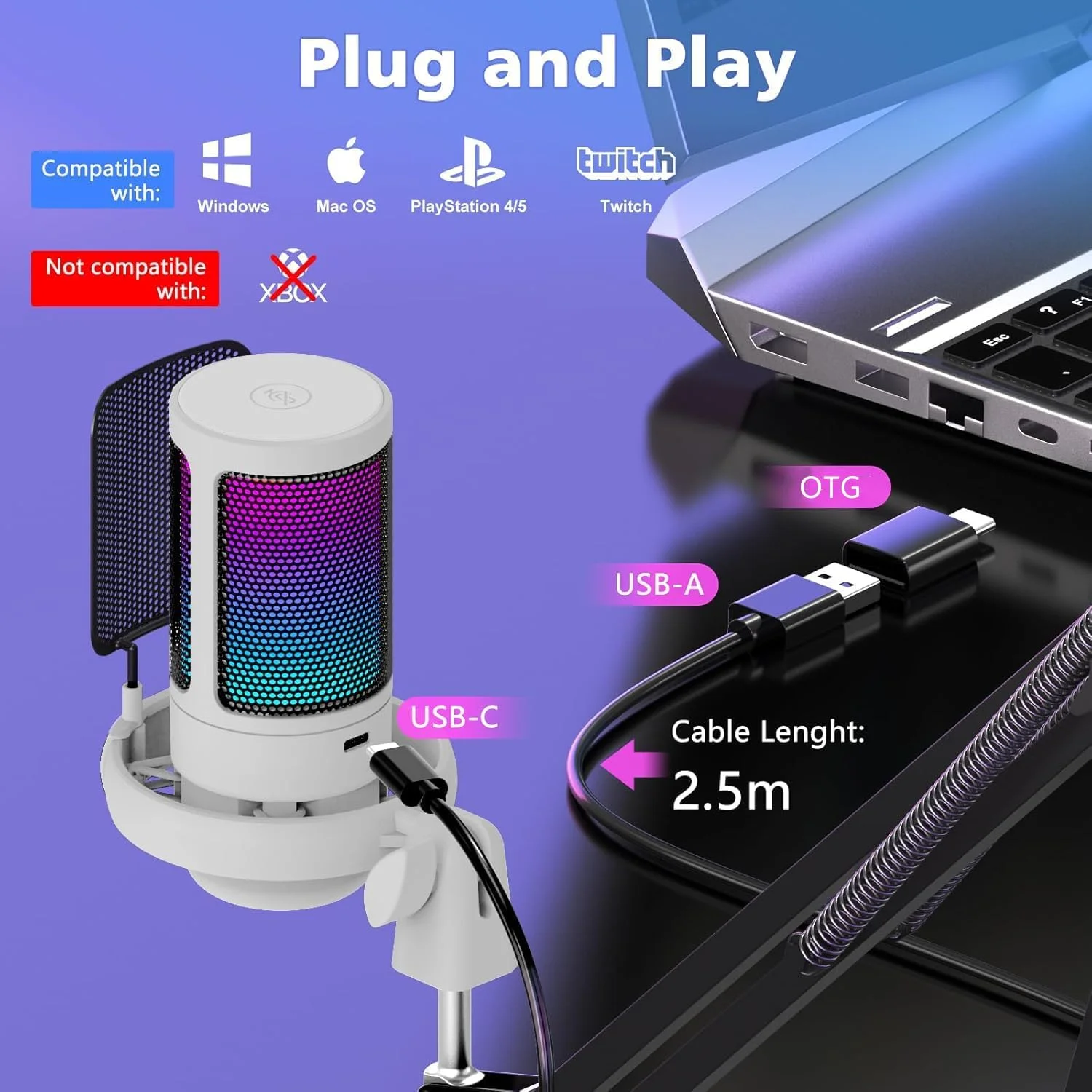 میکروفون گیمینگ RGB برای PS4/5 PC و MAC، با بازوی بوم، فیلتر پاپ، قطع صدا، مانیتورینگ، میکروفون ضبط پادکست گیمر کندانسور حذف نویز 192kHz/24Bit برای استریمینگ Twitch، Discord، YouTube (سفید) میکروفون گیمینگ RGB برای PS4/5 PC و MAC، با بازوی بوم، فیلتر پاپ، قطع صدا، مانیتورینگ، میکروفون ضبط پادکست گیمر کندانسور حذف نویز 192kHz/24Bit برای استریمینگ Twitch، Discord، YouTube (سفید)