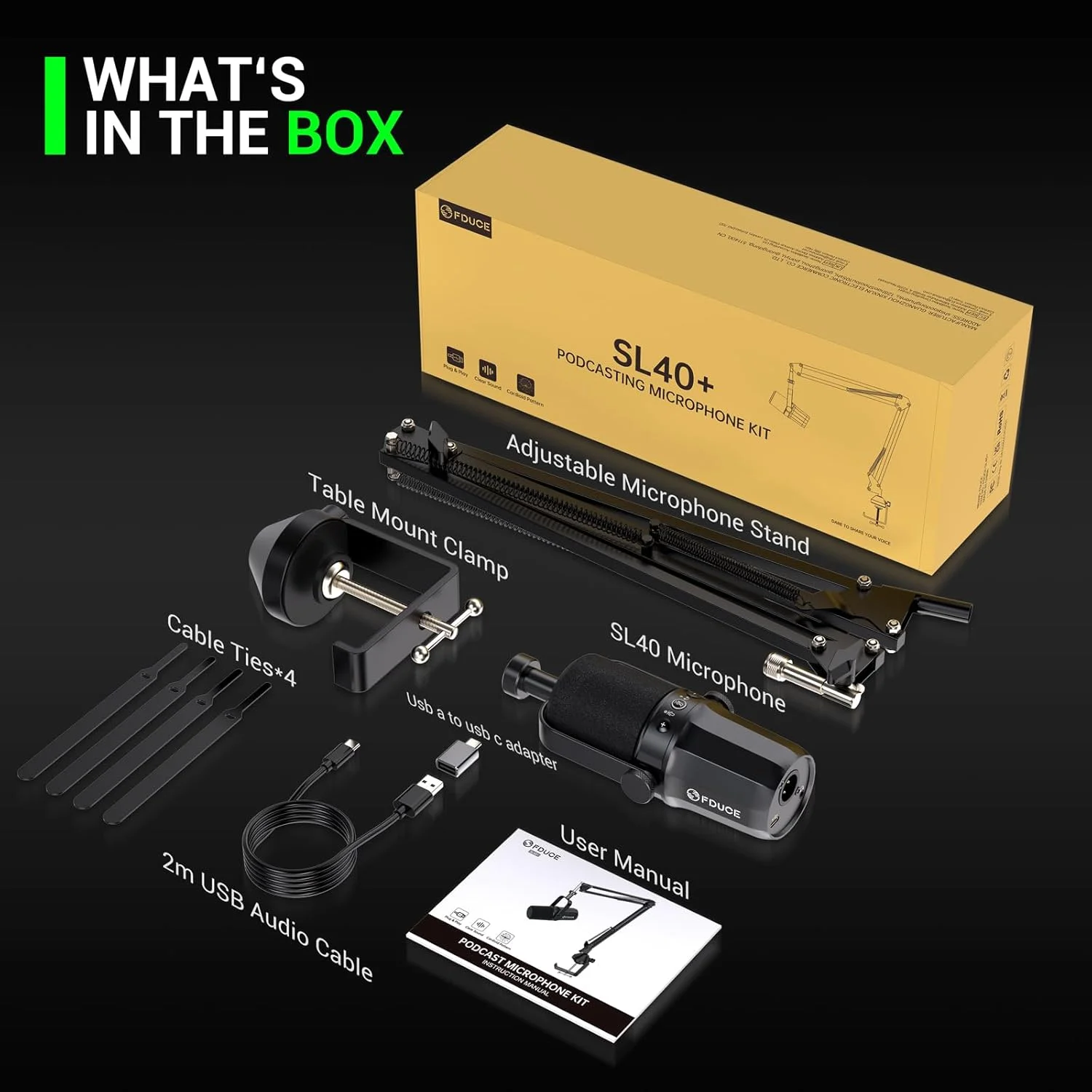 میکروفون دینامیک FDUCE مدل SL40+، میکروفون ضبط پادکست XLR/USB برای وکال، صداگذاری و استریمینگ، میکروفون استودیویی فلزی با دکمه قطع صدا، جک هدفون، کنترل حجم صدا و بازوی بوم میکروفون دینامیک FDUCE مدل SL40+، میکروفون ضبط پادکست XLR/USB برای وکال، صداگذاری و استریمینگ، میکروفون استودیویی فلزی با دکمه قطع صدا، جک هدفون، کنترل حجم صدا و بازوی بوم