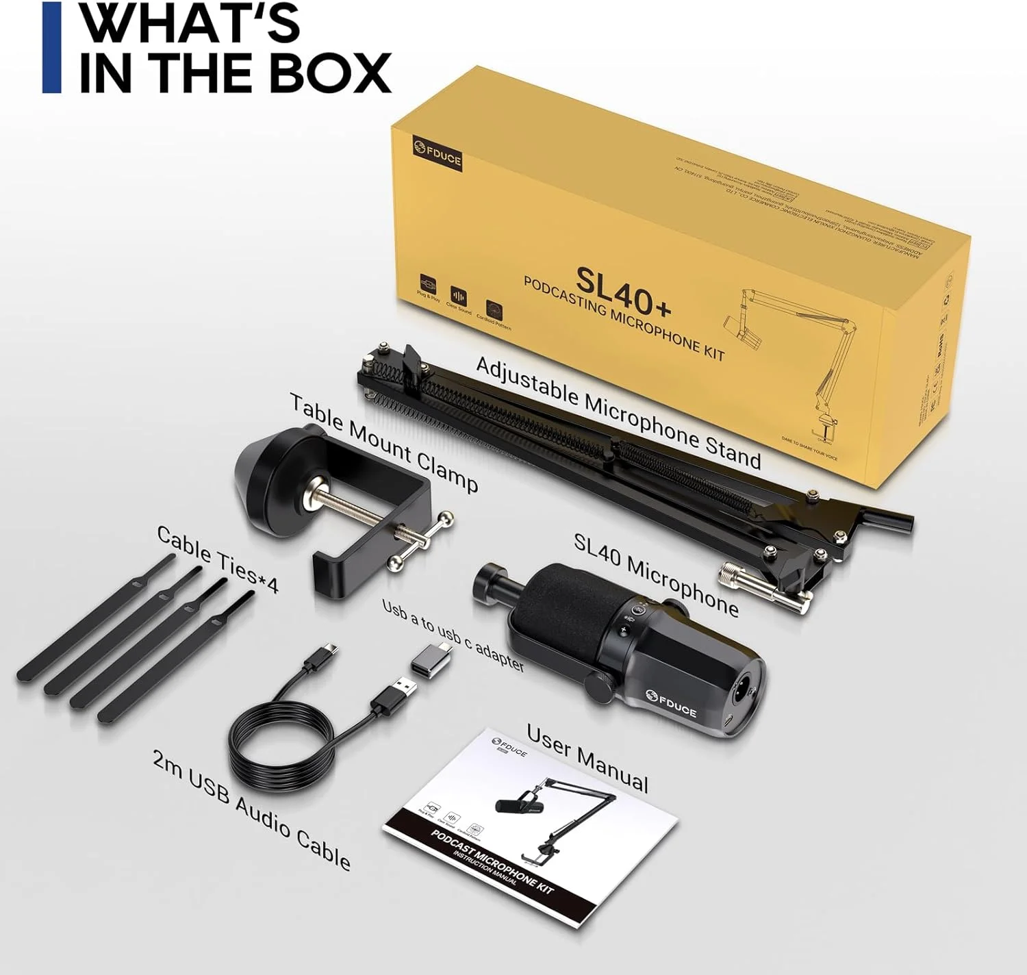 میکروفون دینامیک FDUCE مدل SL40+، میکروفون ضبط پادکست XLR/USB برای وکال، صداگذاری و استریمینگ، میکروفون استودیویی فلزی با دکمه قطع صدا، جک هدفون، کنترل حجم صدا و بازوی بوم میکروفون دینامیک FDUCE مدل SL40+، میکروفون ضبط پادکست XLR/USB برای وکال، صداگذاری و استریمینگ، میکروفون استودیویی فلزی با دکمه قطع صدا، جک هدفون، کنترل حجم صدا و بازوی بوم