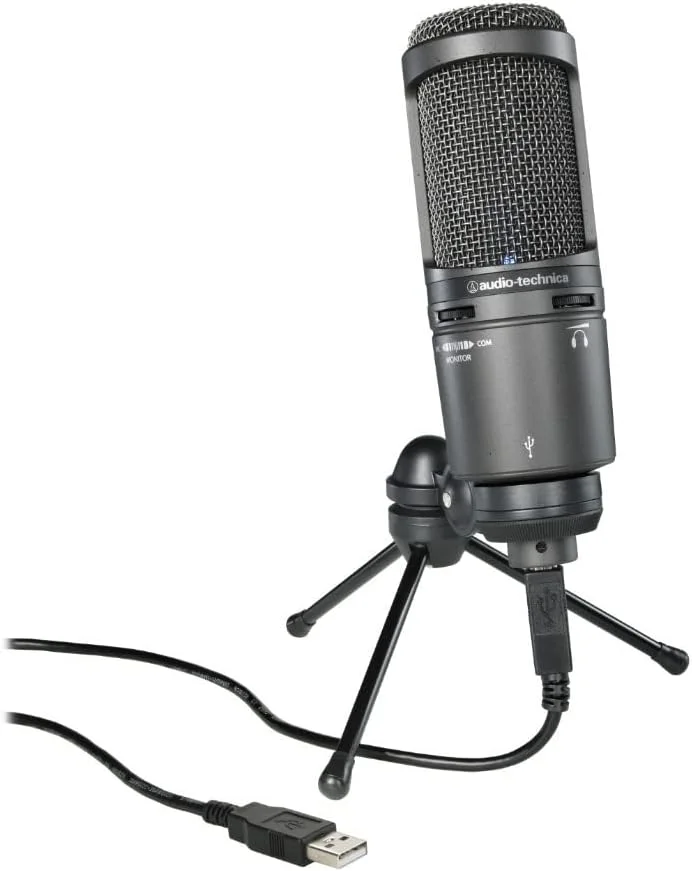 میکروفون USB کاندنسر کاردیوید Audio-Technica AT2020USB+، هدفون داخلی با خروجی بالا، کنترل میکس، مبدل A/D با 16 بیت، مشکی | AT2020USB+