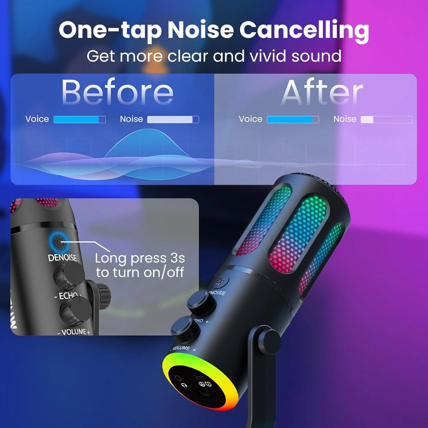 میکروفون USB RGB مدل TNW برای کامپیوتر، میکروفون کاندنسر USB گیمینگ برای ضبط پادکست و ویدیو با پایه رومیزی برای PS4، PS5، مک، تلفن همراه (سیمی K18، مشکی) میکروفون USB RGB مدل TNW برای کامپیوتر، میکروفون کاندنسر USB گیمینگ برای ضبط پادکست و ویدیو با پایه رومیزی برای PS4، PS5، مک، تلفن همراه (سیمی K18، مشکی)