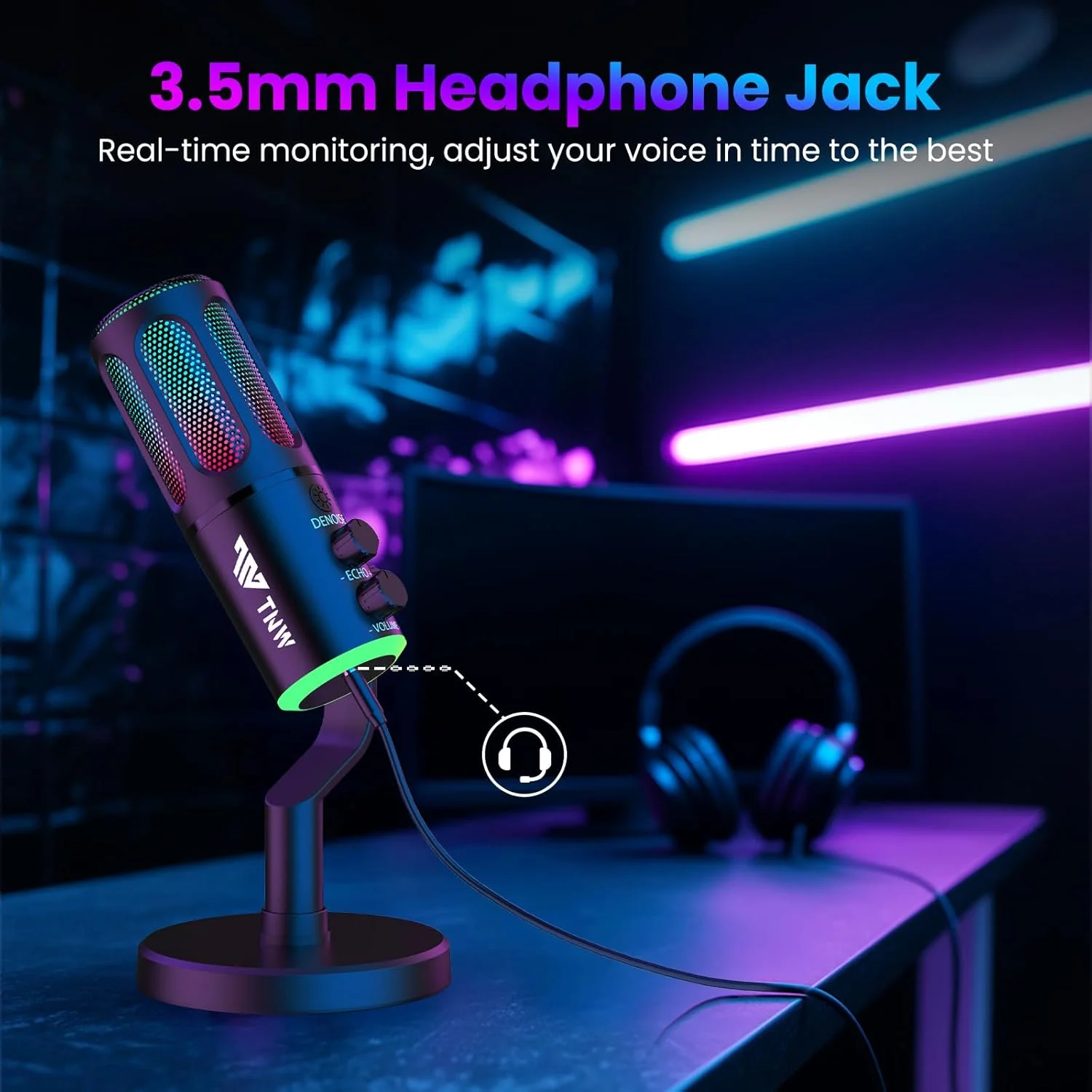 میکروفون USB RGB مدل TNW برای کامپیوتر، میکروفون کاندنسر USB گیمینگ برای ضبط پادکست و ویدیو با پایه رومیزی برای PS4، PS5، مک، تلفن همراه (سیمی K18، مشکی) میکروفون USB RGB مدل TNW برای کامپیوتر، میکروفون کاندنسر USB گیمینگ برای ضبط پادکست و ویدیو با پایه رومیزی برای PS4، PS5، مک، تلفن همراه (سیمی K18، مشکی)