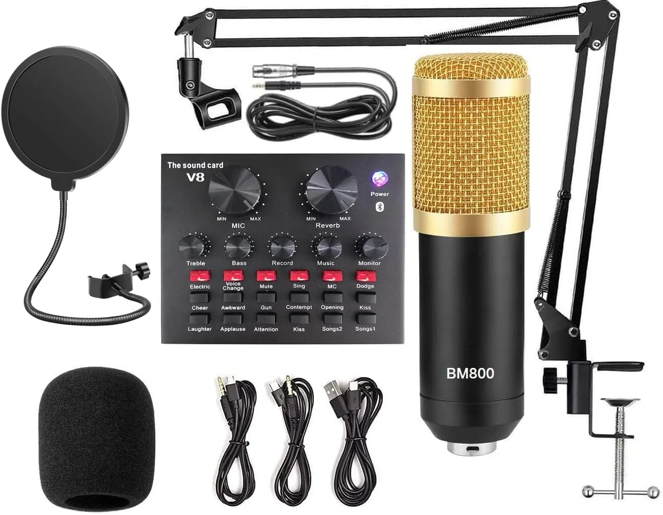 میکروفون کاندنسر DEVICE OF URBAN INFOTECH BM 800 به همراه کارت صدای V8، تجهیزات کامل استودیوی ضبط صدا، میکسر صوتی خارجی V8 به همراه میکروفون برای خوانندگی، پخش زنده و یوتیوبرها