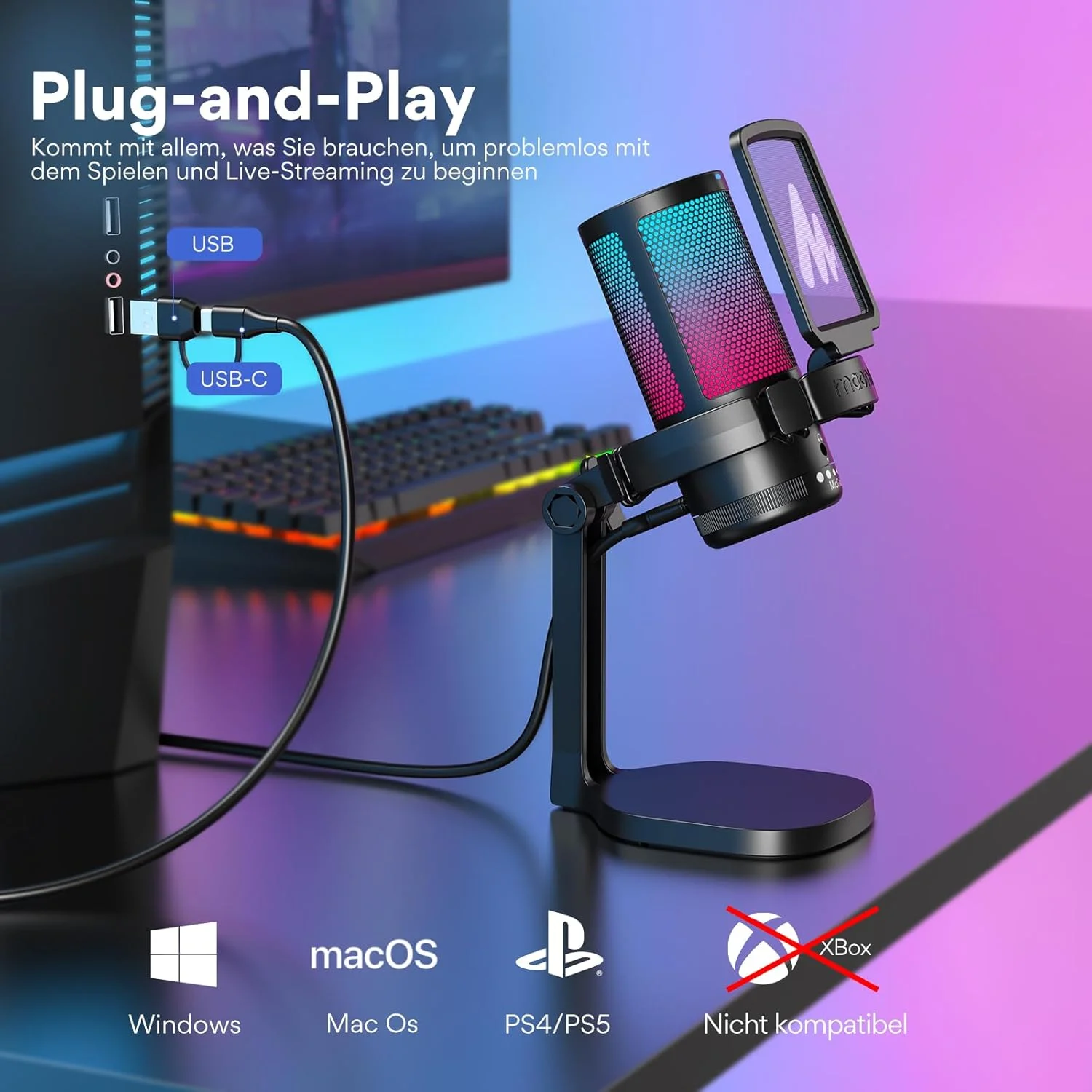 میکروفون گیمینگ USB مائونو، میکروفون کاندنسر با قابلیت حذف نویز به همراه دکمه قطع صدا، کنترل گین، مانیتورینگ، پاپ فیلتر برای استریمینگ، پادکست، توییچ، یوتیوب، دیسکورد، کامپیوتر شخصی، PS4 و PS5، مک، DGM20، مشکی میکروفون گیمینگ USB مائونو، میکروفون کاندنسر با قابلیت حذف نویز به همراه دکمه قطع صدا، کنترل گین، مانیتورینگ، پاپ فیلتر برای استریمینگ، پادکست، توییچ، یوتیوب، دیسکورد، کامپیوتر شخصی، PS4 و PS5، مک، DGM20، مشکی