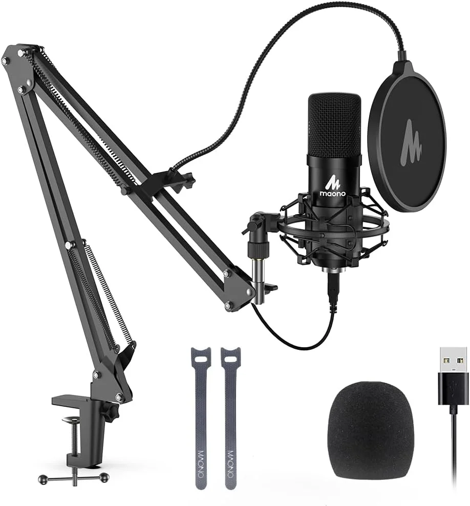کیت میکروفون USB مائونو 192KHZ/24BIT مدل AU-A04، میکروفون کاندنسر کاردیوئید USB با قابلیت اتصال آسان، همراه با چیپست صدای حرفه ای برای کارائوکه، یوتیوب، و ضبط بازی