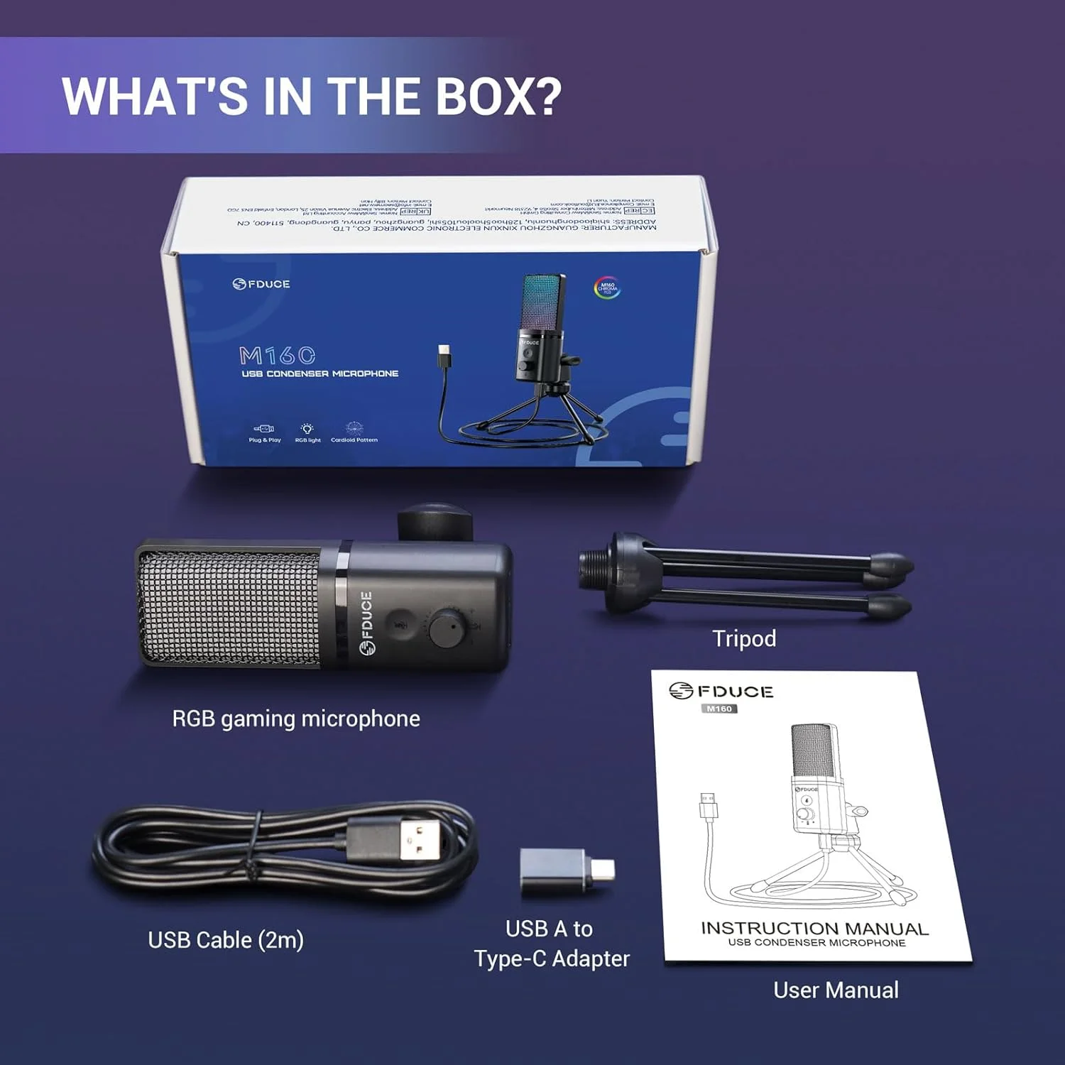 میکروفون USB گیمینگ FDUCE برای کامپیوتر، میکروفون کاندنسر RGB با پایه سه پایه، قطع سریع صدا، کنترل گین، میکروفون کاردیوئید برای استریم، پادکست، Twitch، یوتیوب، کامپیوتر، PS5، (M160) میکروفون USB گیمینگ FDUCE برای کامپیوتر، میکروفون کاندنسر RGB با پایه سه پایه، قطع سریع صدا، کنترل گین، میکروفون کاردیوئید برای استریم، پادکست، Twitch، یوتیوب، کامپیوتر، PS5، (M160)
