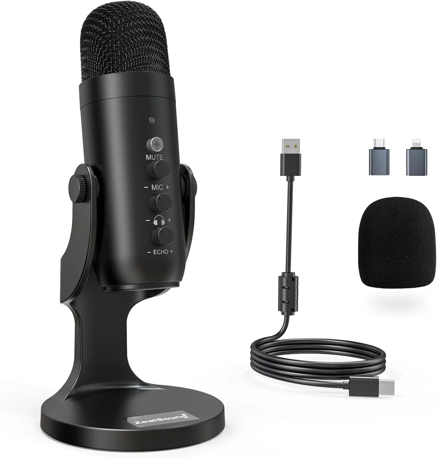 میکروفون گیمینگ USB ZealSound، میکروفون های کاندنسر کامپیوتر PC، میکروفون Plug&Play برای پادکست PS4/PS5 Vocal، یوتیوب در مک و ویندوز با کنترل افزایش میکروفون، قطع صدا، اکو، حذف نویز، جک هدفون، K66 مشکی