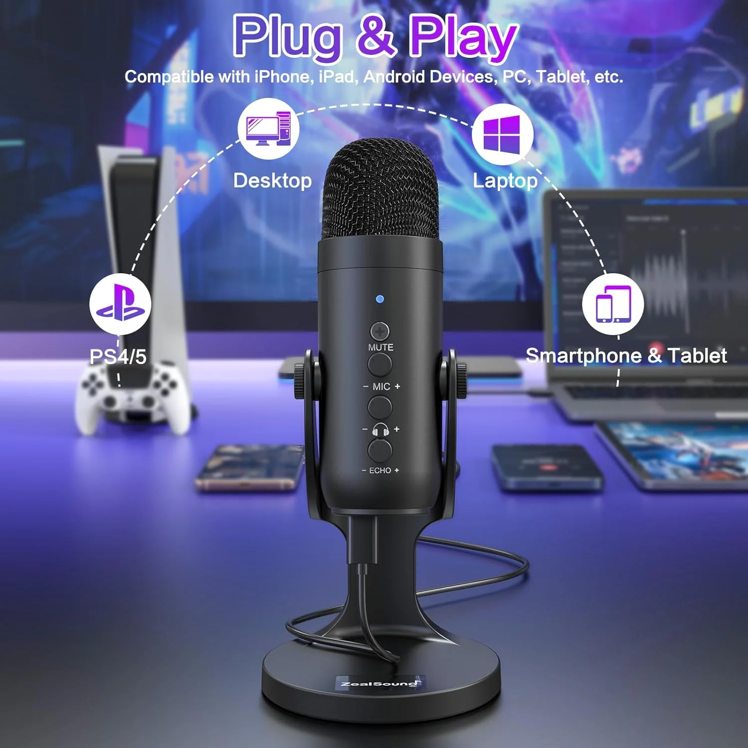 میکروفون گیمینگ USB ZealSound، میکروفون های کاندنسر کامپیوتر PC، میکروفون Plug&Play برای پادکست PS4/PS5 Vocal، یوتیوب در مک و ویندوز با کنترل افزایش میکروفون، قطع صدا، اکو، حذف نویز، جک هدفون، K66 مشکی میکروفون گیمینگ USB ZealSound، میکروفون های کاندنسر کامپیوتر PC، میکروفون Plug&Play برای پادکست PS4/PS5 Vocal، یوتیوب در مک و ویندوز با کنترل افزایش میکروفون، قطع صدا، اکو، حذف نویز، جک هدفون، K66 مشکی
