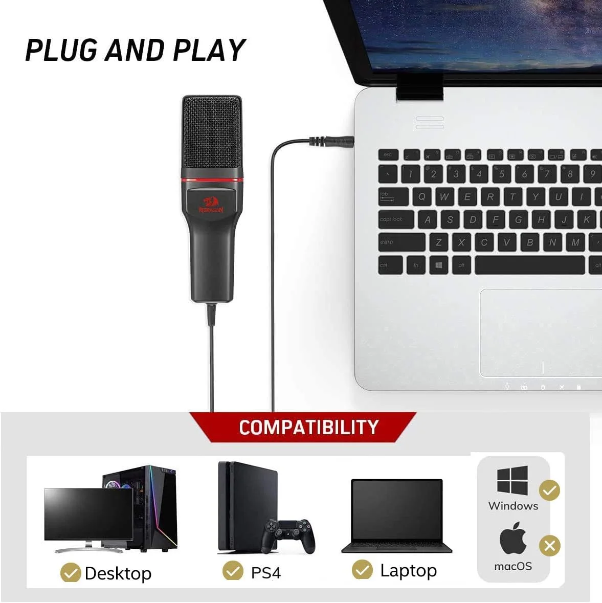 میکروفون کاندنسر استودیویی حرفه ای Redragon GM100 مدل Computer PC MC Kit با XLR 3.5 میلی متری / فیلتر پاپ / پایه سه پایه / لرزه گیر برای بازی، استریم، ضبط، پادکست و پخش میکروفون کاندنسر استودیویی حرفه ای Redragon GM100 مدل Computer PC MC Kit با XLR 3.5 میلی متری / فیلتر پاپ / پایه سه پایه / لرزه گیر برای بازی، استریم، ضبط، پادکست و پخش