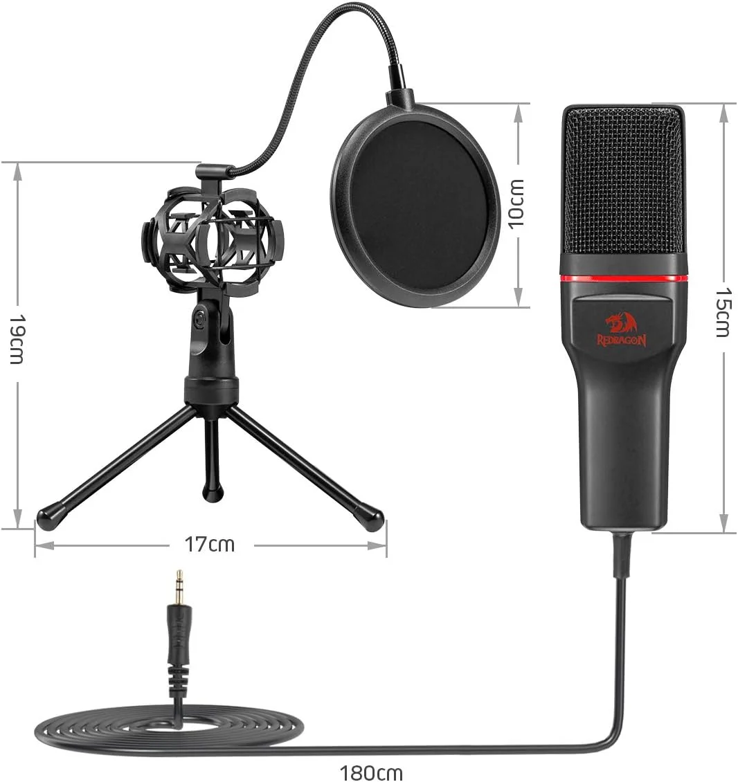 میکروفون کاندنسر استودیویی حرفه ای Redragon GM100 مدل Computer PC MC Kit با XLR 3.5 میلی متری / فیلتر پاپ / پایه سه پایه / لرزه گیر برای بازی، استریم، ضبط، پادکست و پخش میکروفون کاندنسر استودیویی حرفه ای Redragon GM100 مدل Computer PC MC Kit با XLR 3.5 میلی متری / فیلتر پاپ / پایه سه پایه / لرزه گیر برای بازی، استریم، ضبط، پادکست و پخش