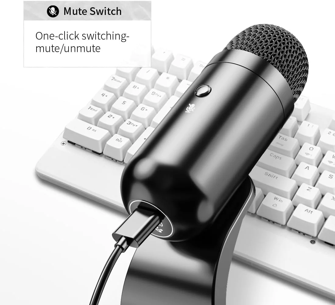 میکروفون کامپیوتر USB، میکروفون پادکست کندانسور همه جهته برای ضبط و استریم، میکروفون رومیزی با دکمه قطع صدا و کنترل صدا، پایه Plug & Play برای PC، لپ تاپ، مک، یوتیوب میکروفون کامپیوتر USB، میکروفون پادکست کندانسور همه جهته برای ضبط و استریم، میکروفون رومیزی با دکمه قطع صدا و کنترل صدا، پایه Plug & Play برای PC، لپ تاپ، مک، یوتیوب