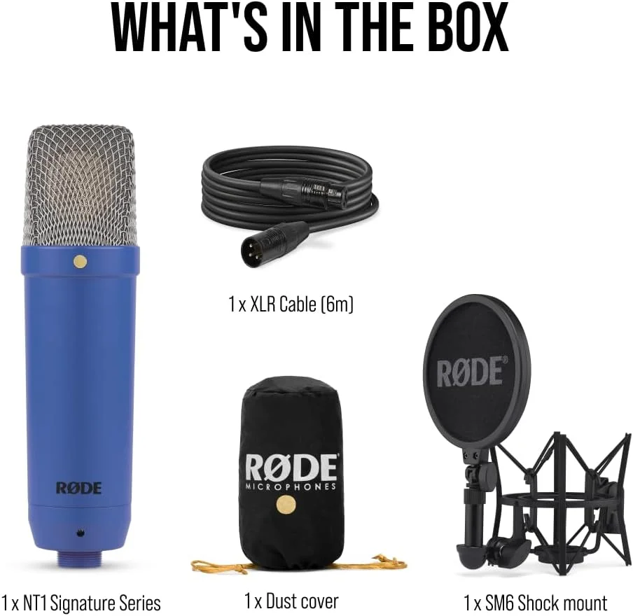میکروفون کاندنسر دیافراگم بزرگ RØDE NT1 Signature Series به همراه لرزهگیر، پاپ فیلتر و کابل XLR برای تولید موسیقی، ضبط وکال، استریم و پادکست (کبالت) میکروفون کاندنسر دیافراگم بزرگ RØDE NT1 Signature Series به همراه لرزهگیر، پاپ فیلتر و کابل XLR برای تولید موسیقی، ضبط وکال، استریم و پادکست (کبالت)
