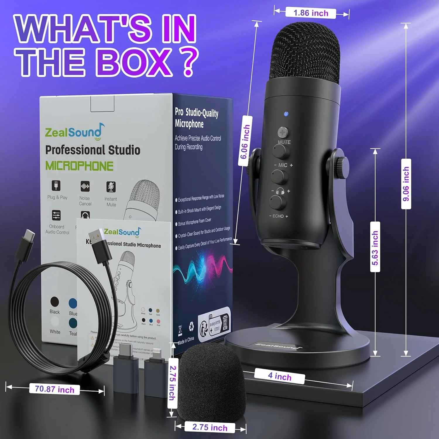 میکروفون گیمینگ USB ZealSound، میکروفون های کاندنسر کامپیوتر PC، میکروفون Plug&Play برای پادکست PS4/PS5 Vocal، یوتیوب در مک و ویندوز با کنترل افزایش میکروفون، قطع صدا، اکو، حذف نویز، جک هدفون، K66 مشکی میکروفون گیمینگ USB ZealSound، میکروفون های کاندنسر کامپیوتر PC، میکروفون Plug&Play برای پادکست PS4/PS5 Vocal، یوتیوب در مک و ویندوز با کنترل افزایش میکروفون، قطع صدا، اکو، حذف نویز، جک هدفون، K66 مشکی
